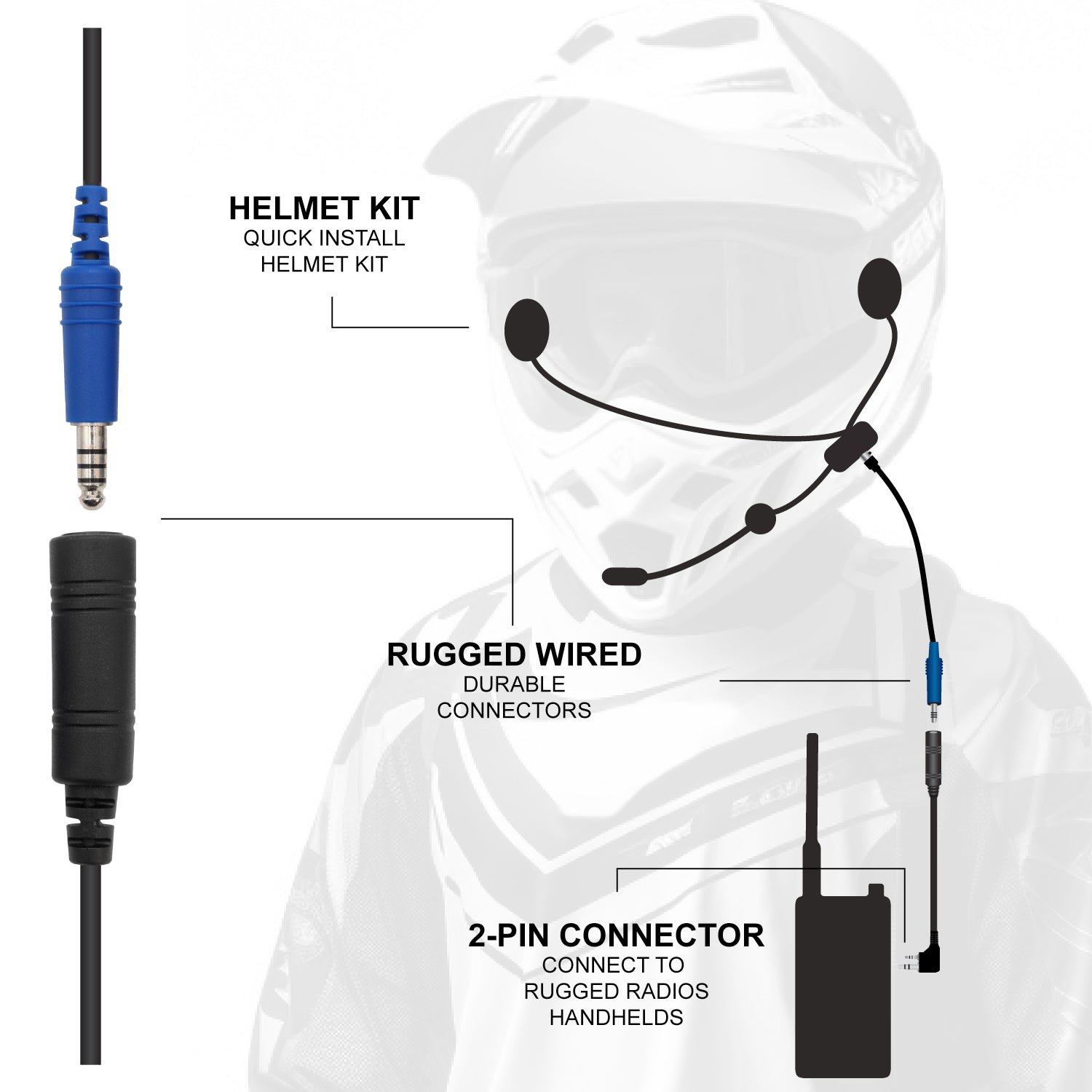 Photo of ENDURO Moto Kit - Includes Helmet Kit and Compact Harness Cable by Rugged Radios - Premium for UTVs / Side by Sides