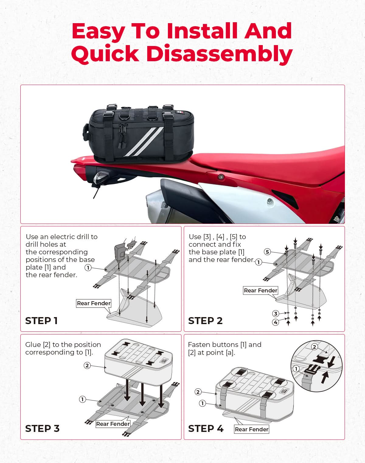 Photo of Universal 6L Motorcycle Rear Fender Bag for Dirt Bike by Kemimoto - Premium for UTVs / Side by Sides