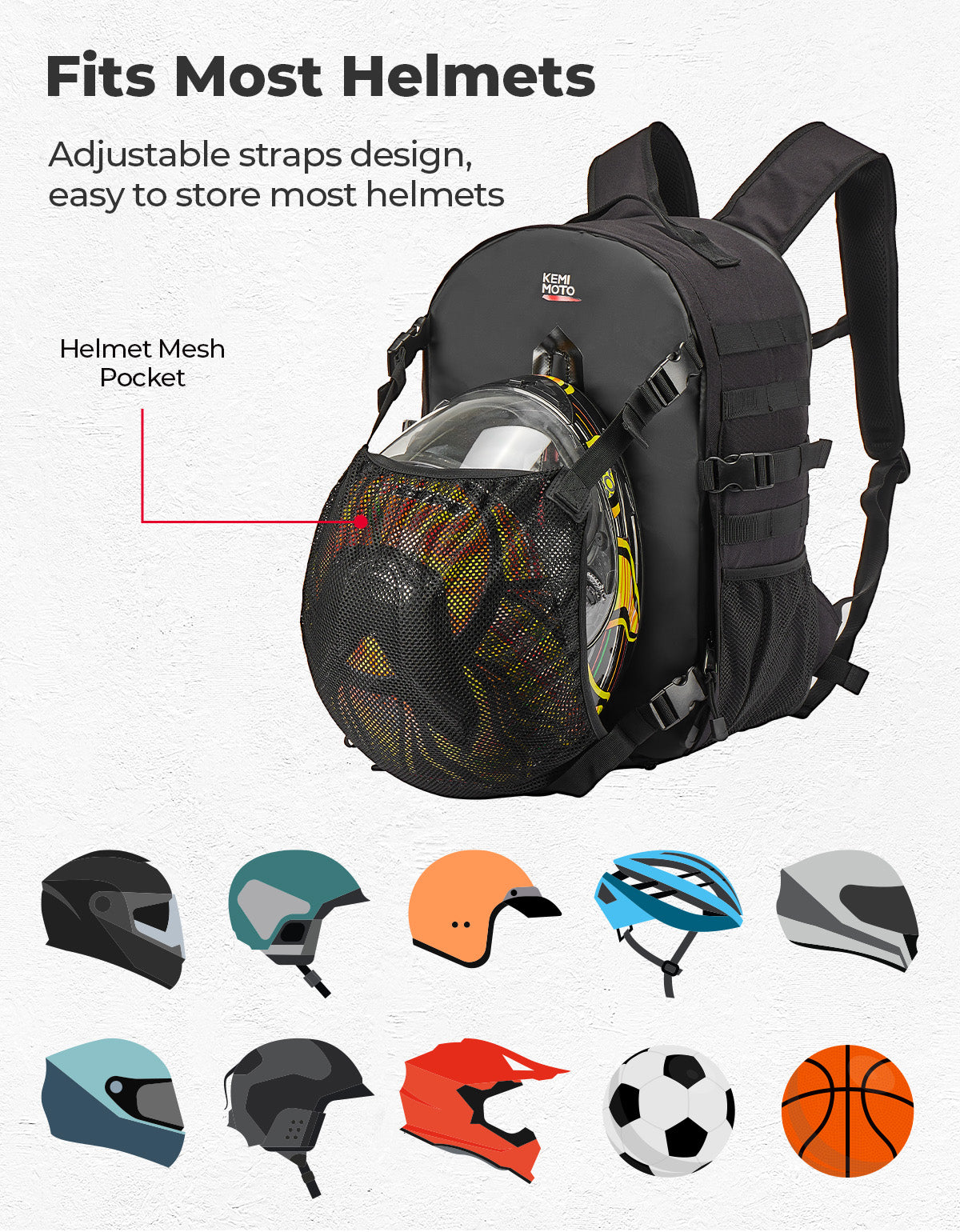 Photo of Motorcycle Helmet Backpack, 27-35L by Kemimoto - Premium for UTVs / Side by Sides