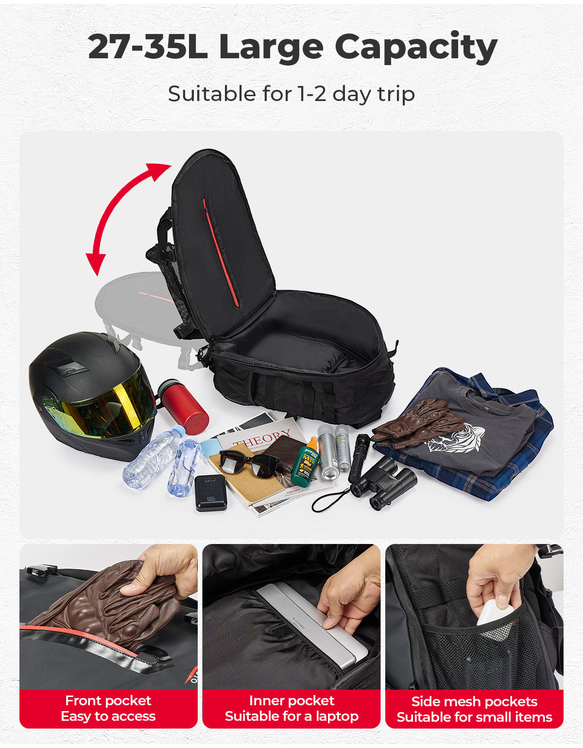 Photo of Motorcycle Helmet Backpack, 27-35L by Kemimoto - Premium for UTVs / Side by Sides