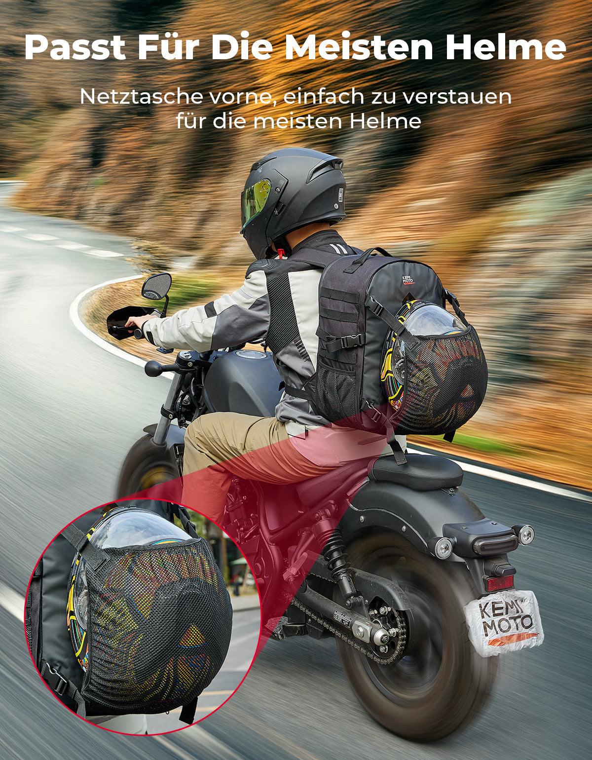 Photo of Motorcycle Helmet Backpack, 27-35L by Kemimoto - Premium for UTVs / Side by Sides