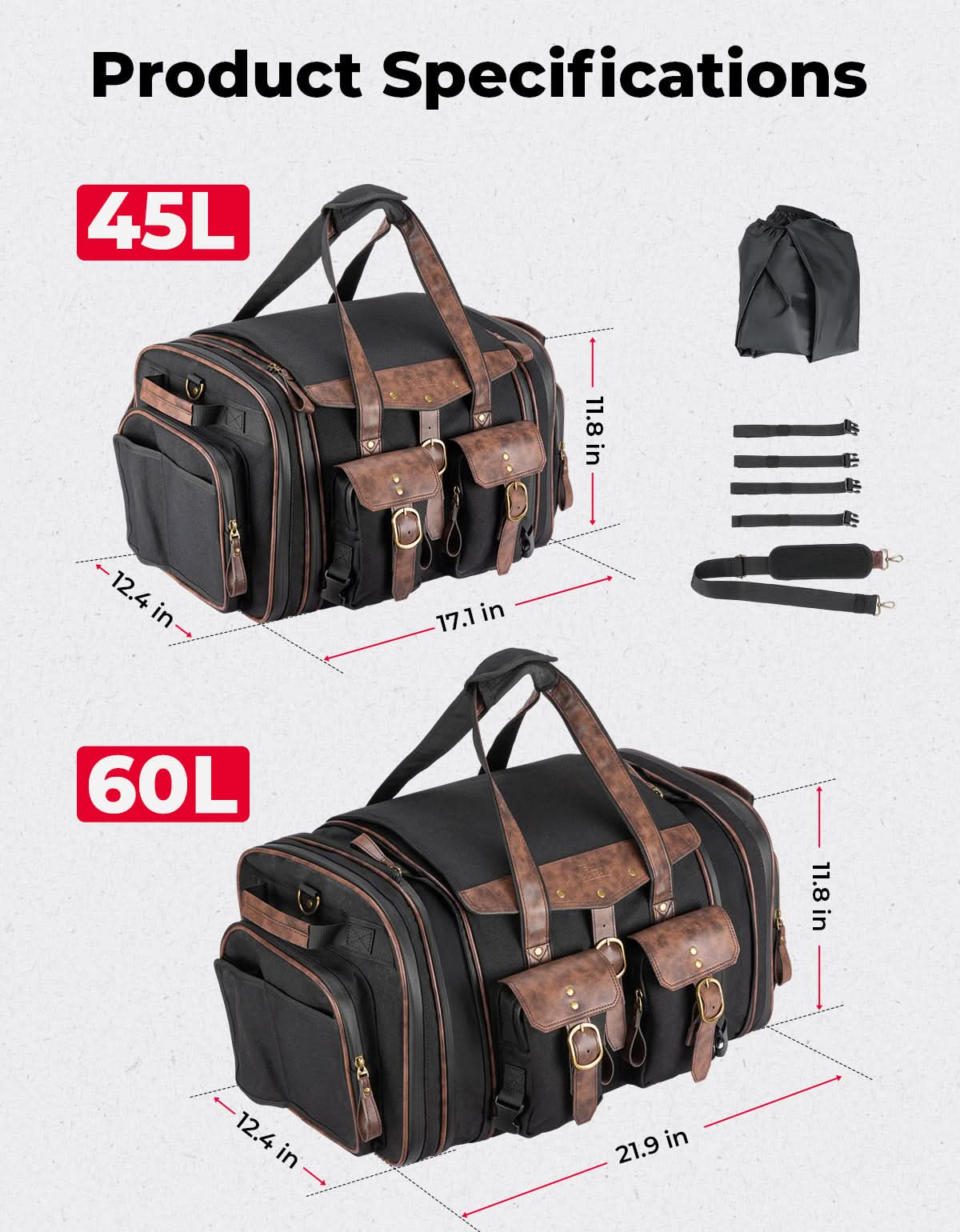 Photo of Motorcycle Tail Bag, 60L Expandable Bag Luggage by Kemimoto - Premium for UTVs / Side by Sides