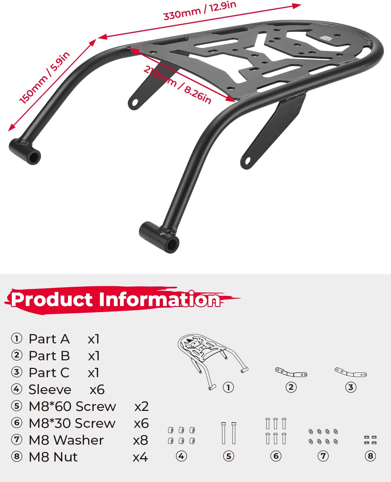 Photo of Motorcylce Rear Rack for XT250 2008-2025 by Kemimoto - Premium for UTVs / Side by Sides