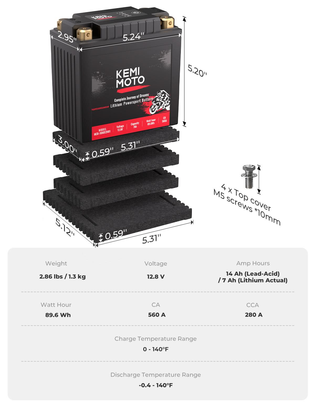 Photo of LiFePO4 12v 7Ah Lithium Battery for Motorcycle/ Lawn Mower /ATV/ UTV by Kemimoto - Premium for UTVs / Side by Sides