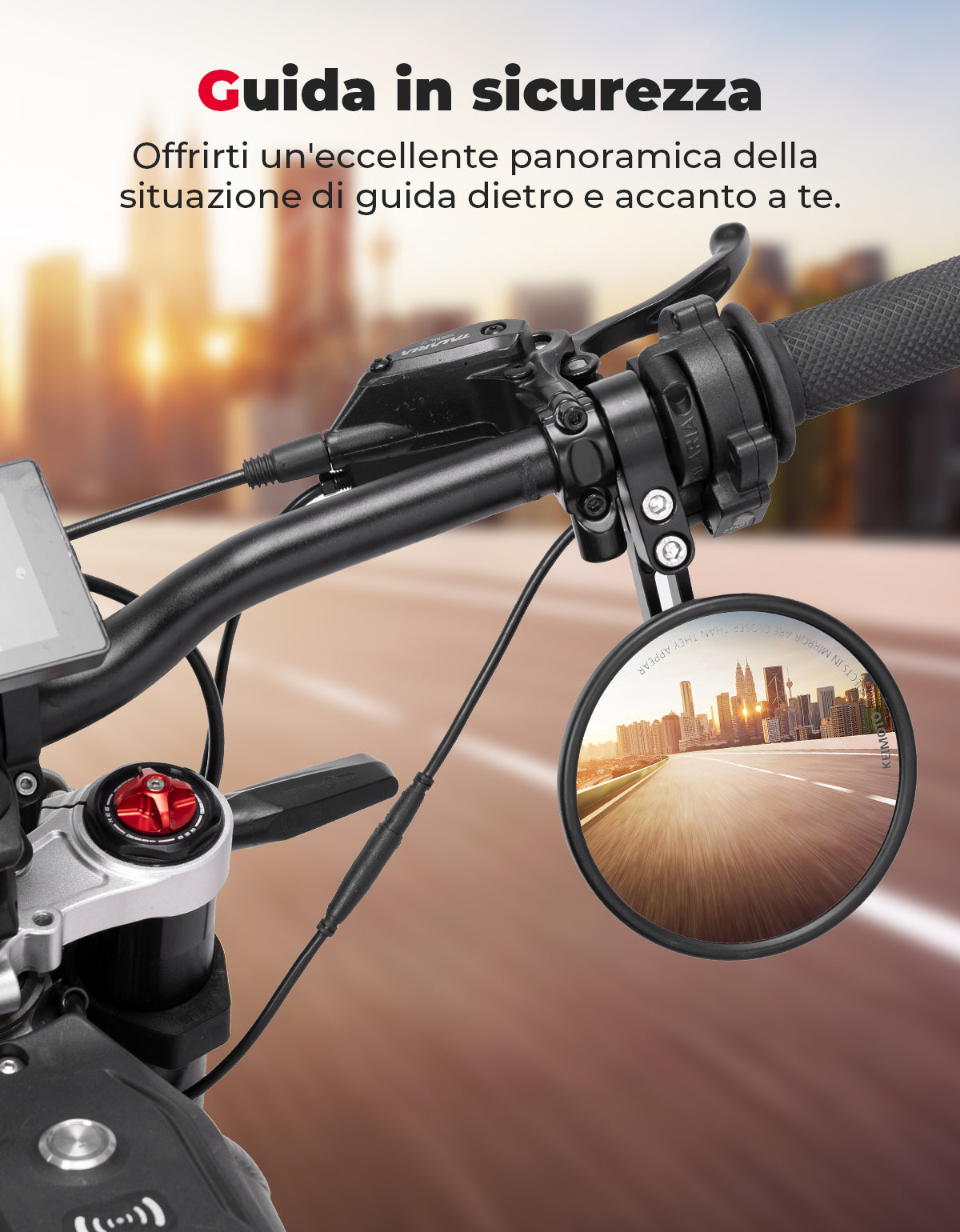 Photo of Motorcycle Rear View Mirror, CNC Aluminum Bar for 22mm or 25.4mm by Kemimoto - Premium for UTVs / Side by Sides
