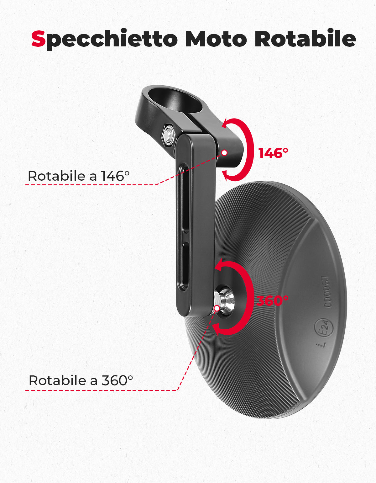 Photo of Motorcycle Rear View Mirror, CNC Aluminum Bar for 22mm or 25.4mm by Kemimoto - Premium for UTVs / Side by Sides