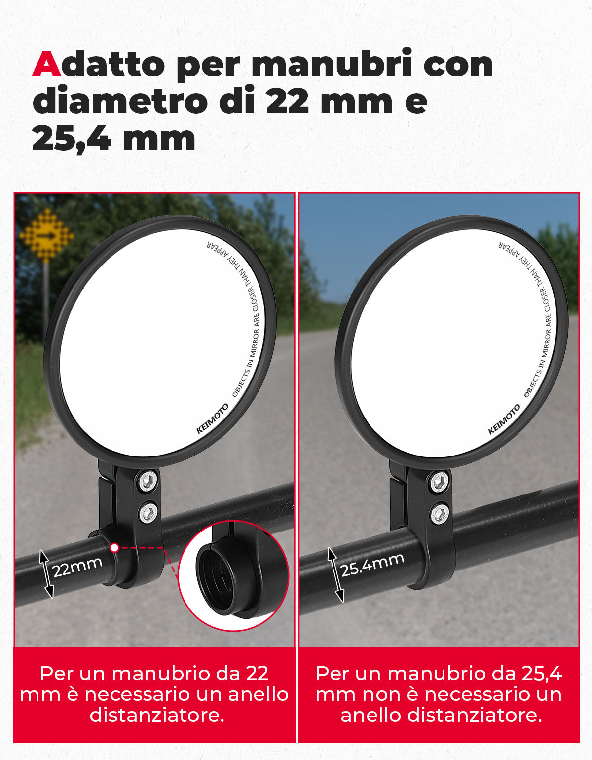 Photo of Motorcycle Rear View Mirror, CNC Aluminum Bar for 22mm or 25.4mm by Kemimoto - Premium for UTVs / Side by Sides