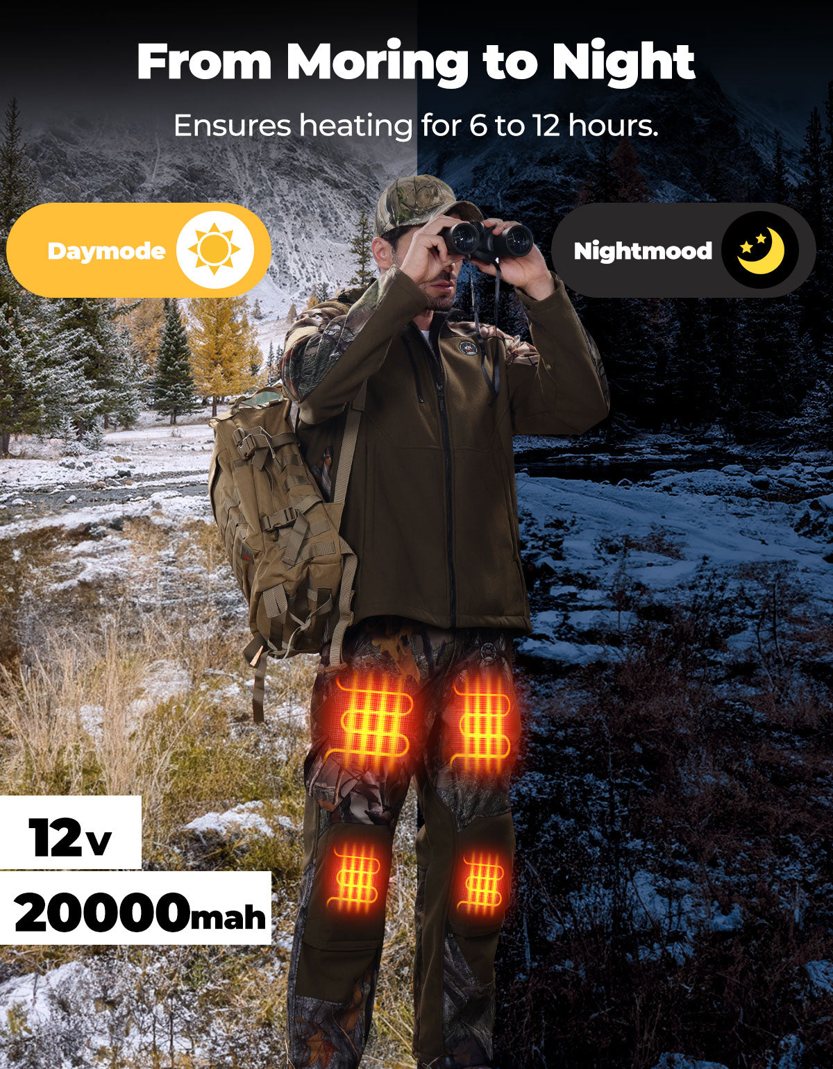 Photo of Heated Pants Padded Knees Design for Hunting Hiking Camping by Kemimoto - Premium for UTVs / Side by Sides