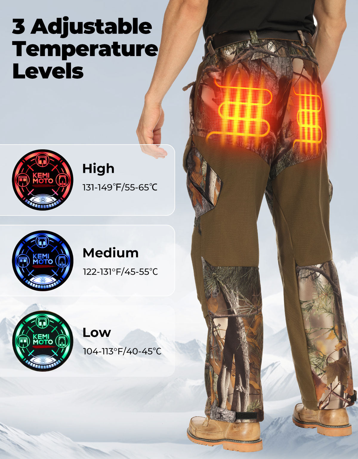 Photo of Heated Pants Padded Knees Design for Hunting Hiking Camping by Kemimoto - Premium for UTVs / Side by Sides