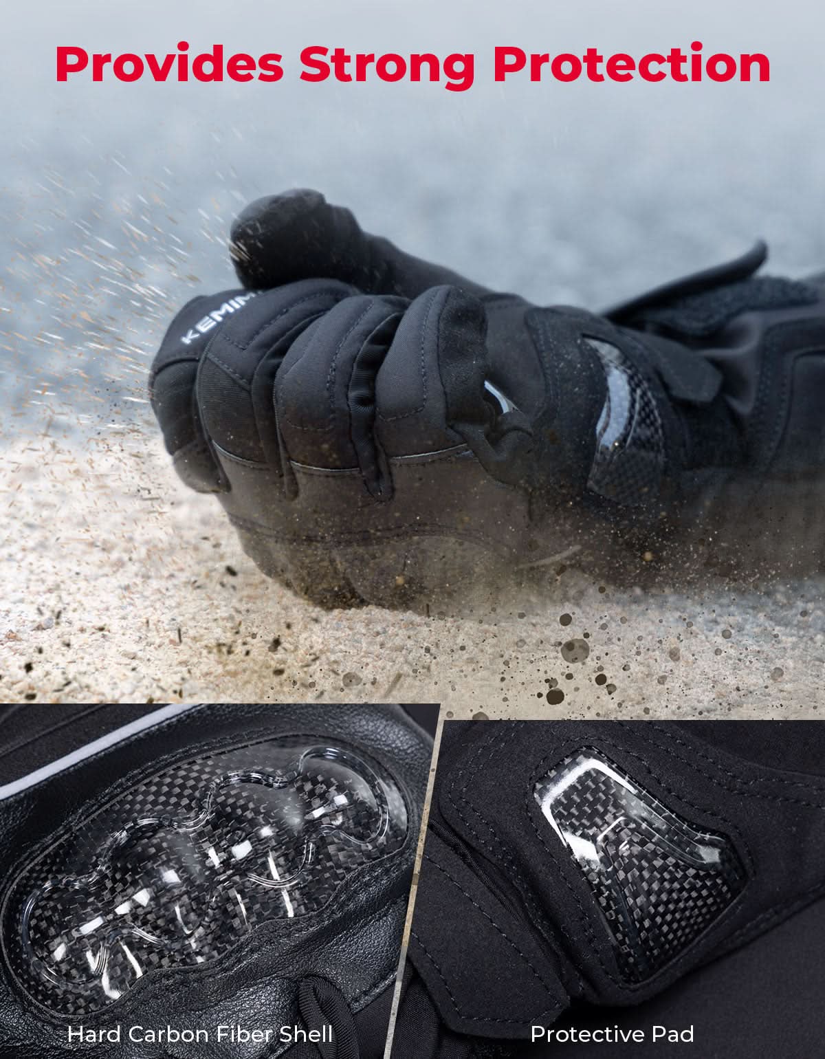 Photo of Motorcycle Winter Gloves Men Warm Touchscreen Carbon Fiber Protection by Kemimoto - Premium for UTVs / Side by Sides