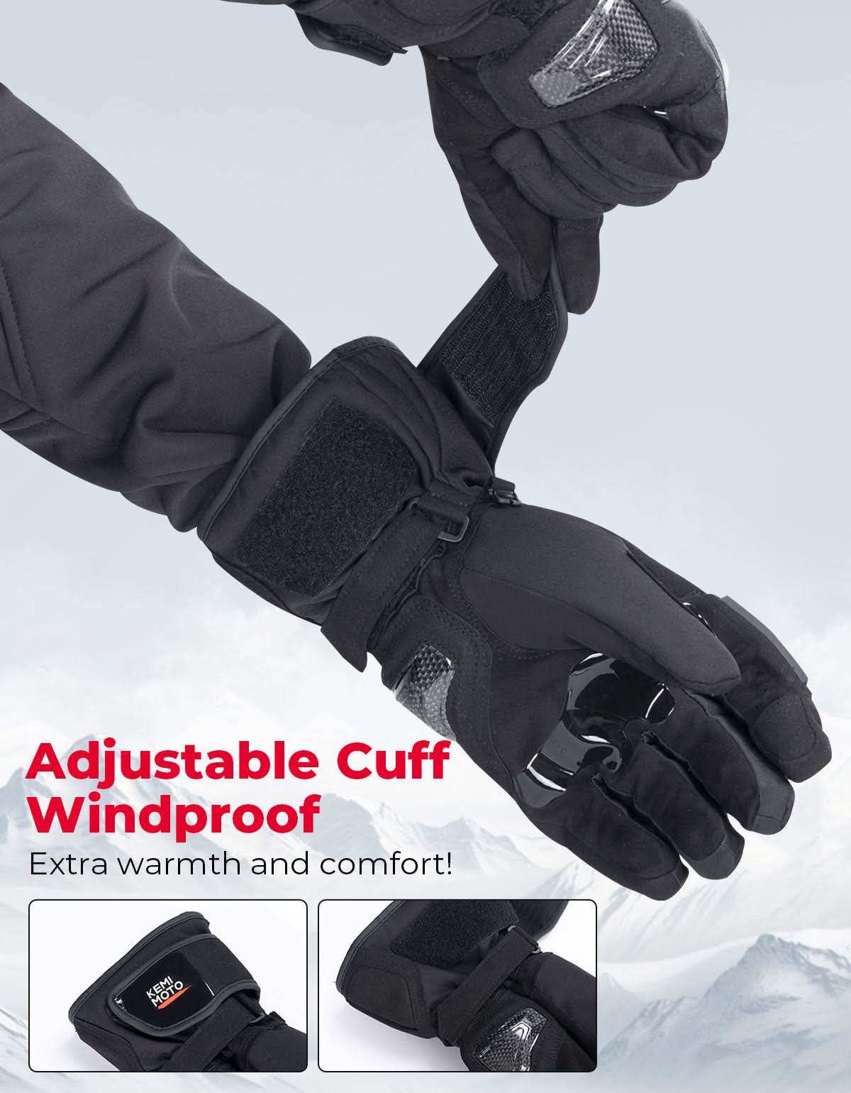 Photo of Motorcycle Winter Gloves Men Warm Touchscreen Carbon Fiber Protection by Kemimoto - Premium for UTVs / Side by Sides