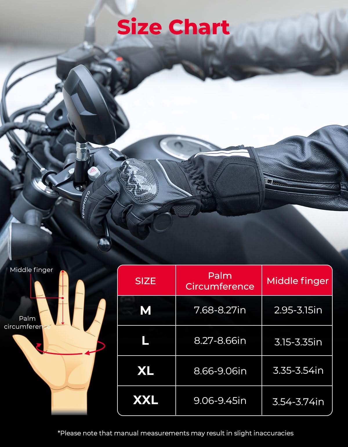 Photo of Motorcycle Winter Gloves Men Warm Touchscreen Carbon Fiber Protection by Kemimoto - Premium for UTVs / Side by Sides