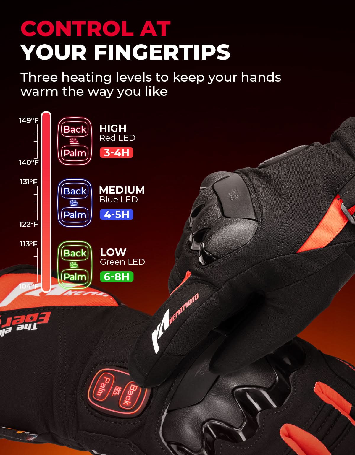 Photo of Heated Motorcycle Gloves 2025 with Protective Shields and Battery by Kemimoto - Premium for UTVs / Side by Sides
