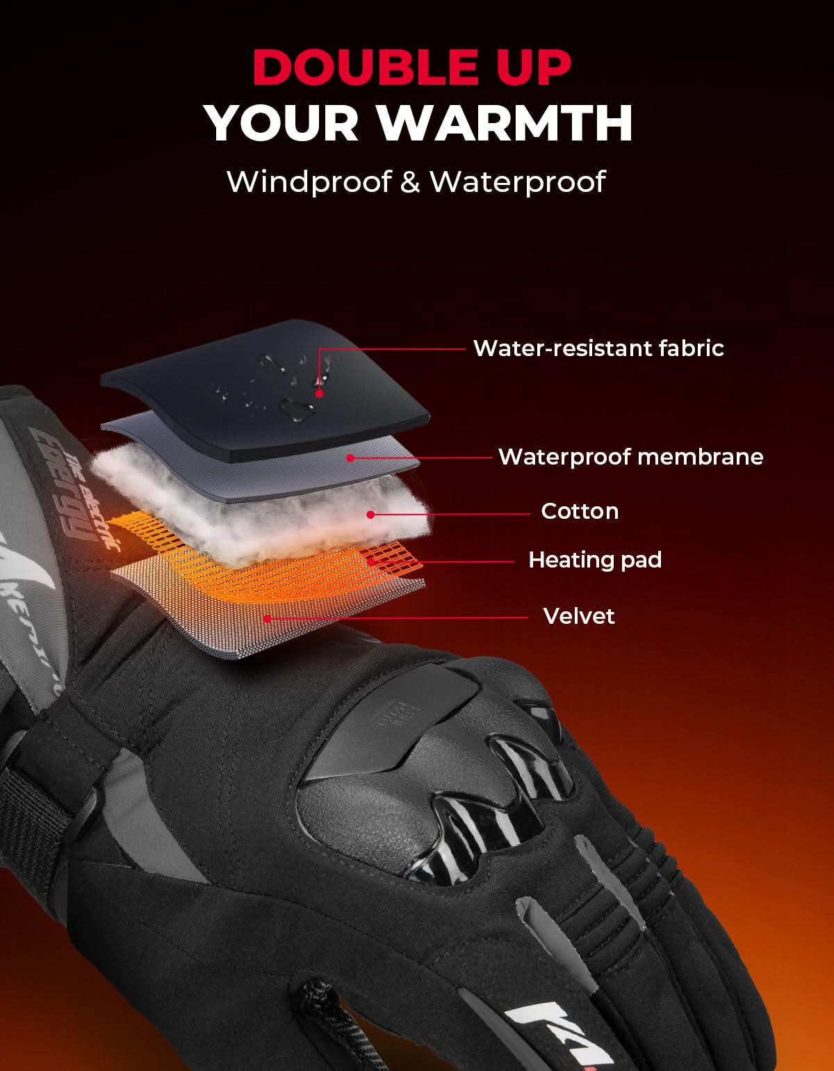 Photo of Heated Motorcycle Gloves 2025 with Protective Shields and Battery by Kemimoto - Premium for UTVs / Side by Sides