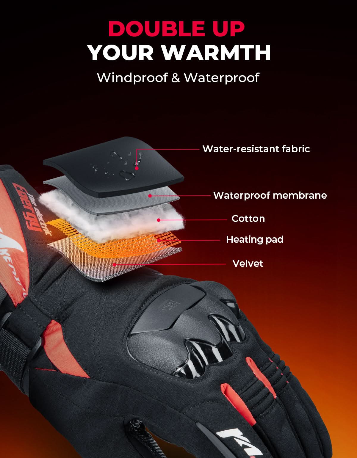 Photo of Heated Motorcycle Gloves 2025 with Protective Shields and Battery by Kemimoto - Premium for UTVs / Side by Sides