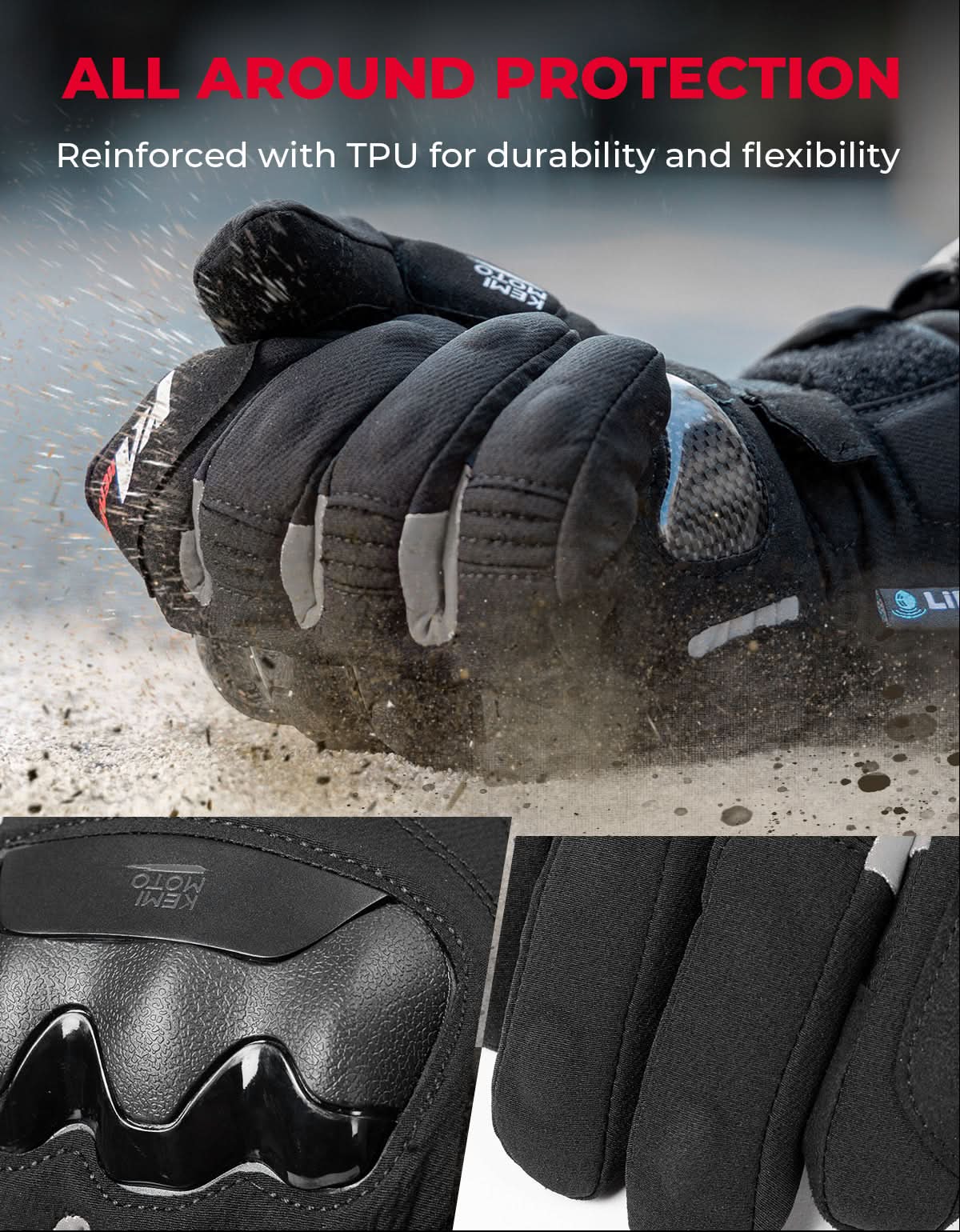 Photo of Heated Motorcycle Gloves 2025 with Protective Shields and Battery by Kemimoto - Premium for UTVs / Side by Sides