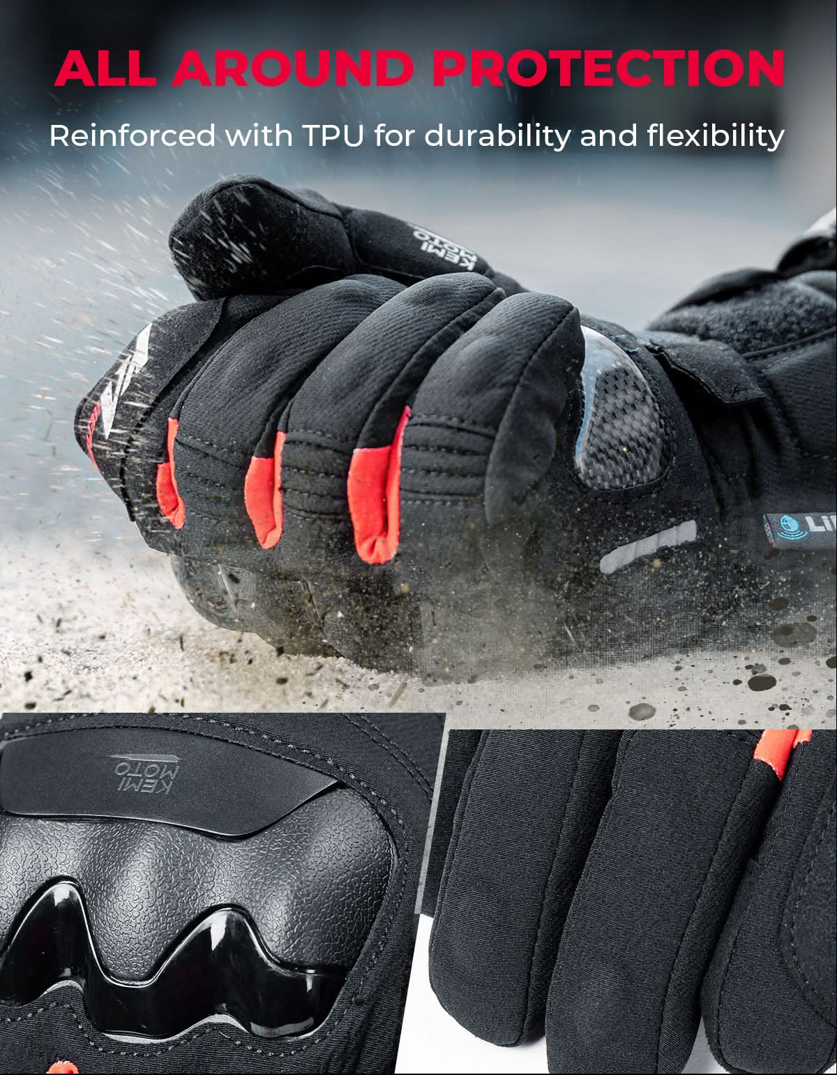 Photo of Heated Motorcycle Gloves 2025 with Protective Shields and Battery by Kemimoto - Premium for UTVs / Side by Sides