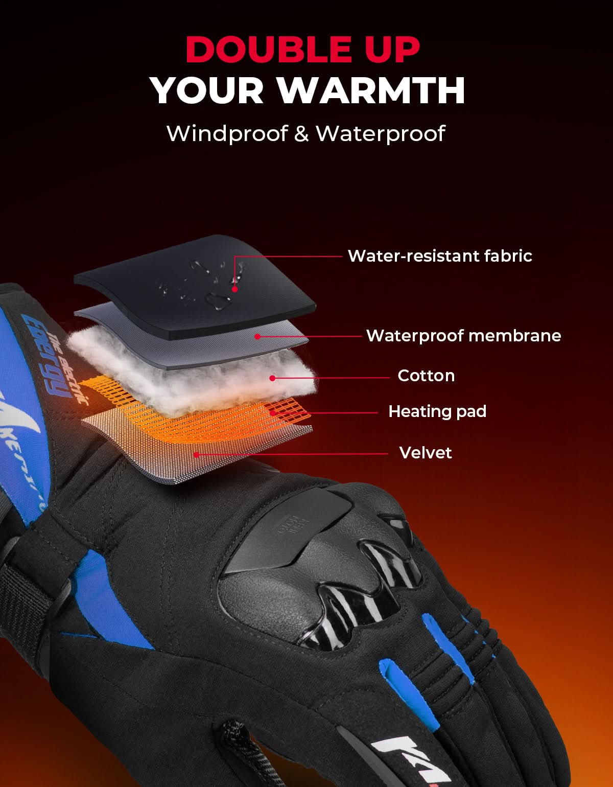 Photo of Heated Motorcycle Gloves 2025 with Protective Shields and Battery by Kemimoto - Premium for UTVs / Side by Sides
