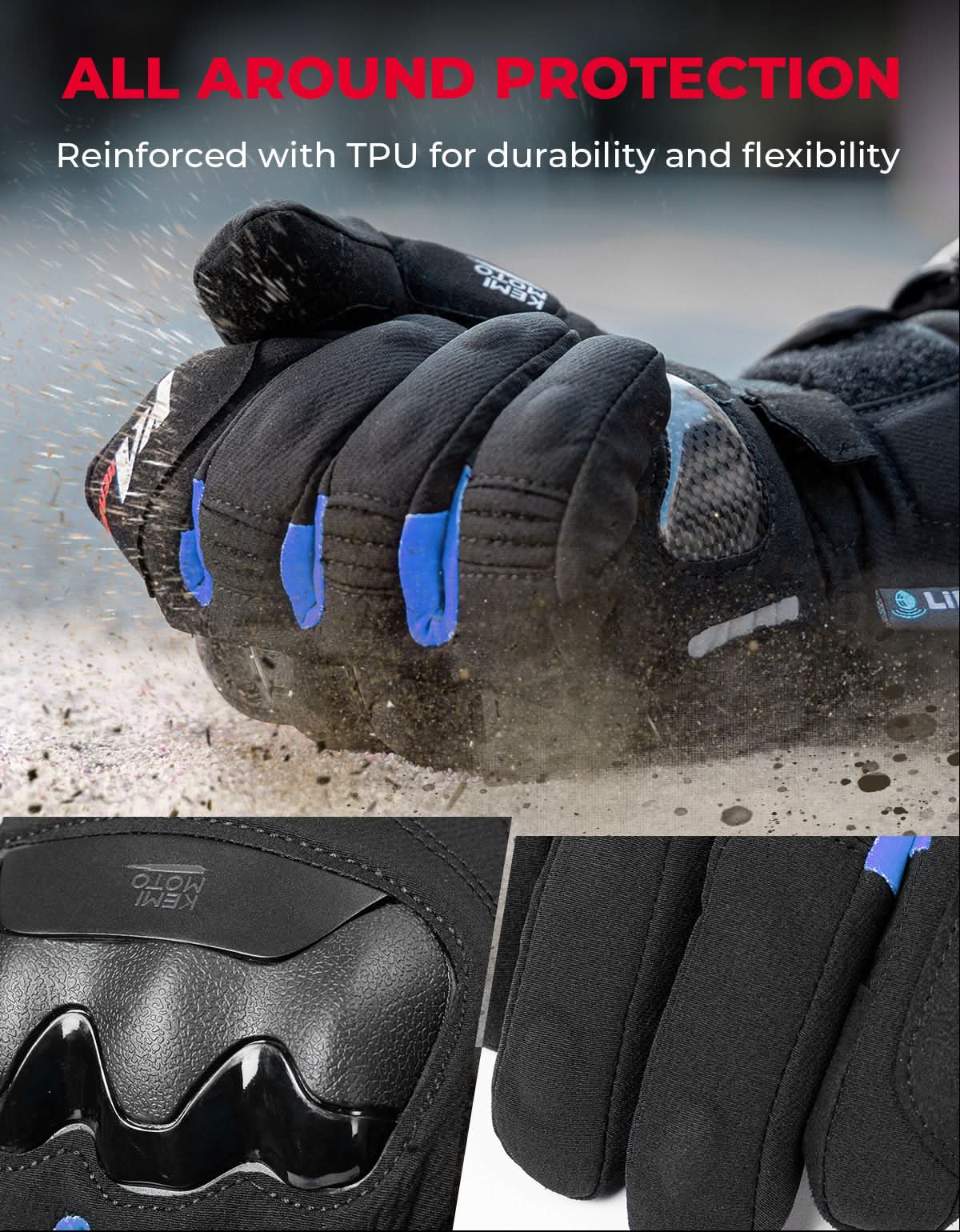 Photo of Heated Motorcycle Gloves 2025 with Protective Shields and Battery by Kemimoto - Premium for UTVs / Side by Sides