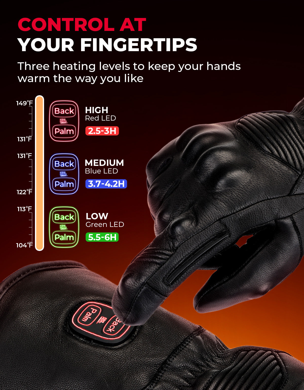 Photo of Heated Motorcycle Gloves Sheepskin 7.4V Battery Waterproof Touchscreen by Kemimoto - Premium for UTVs / Side by Sides