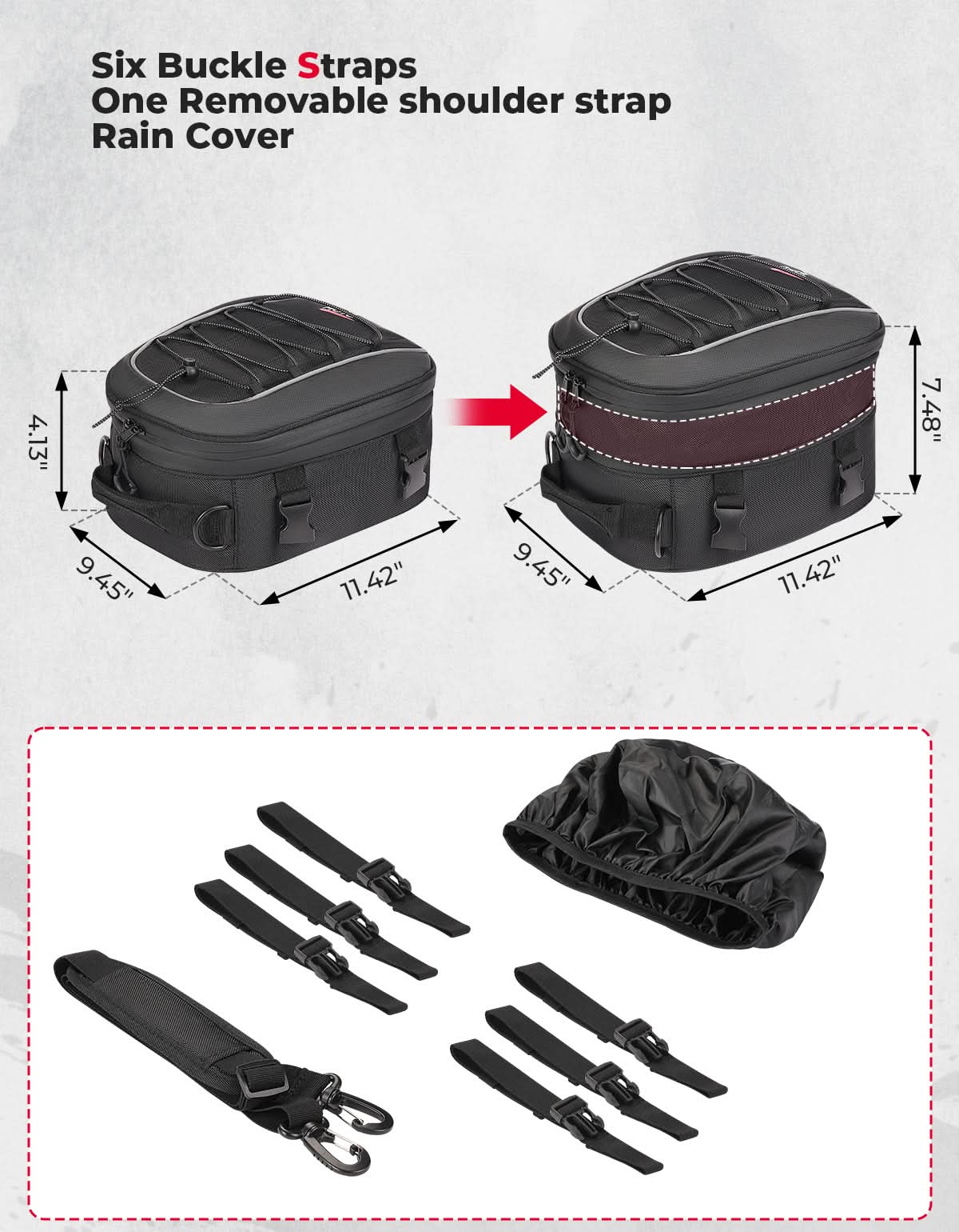 Photo of Motorcycle Tail Bag, 7-14L Expandable Motorbike Helmet Bag by Kemimoto - Premium for UTVs / Side by Sides