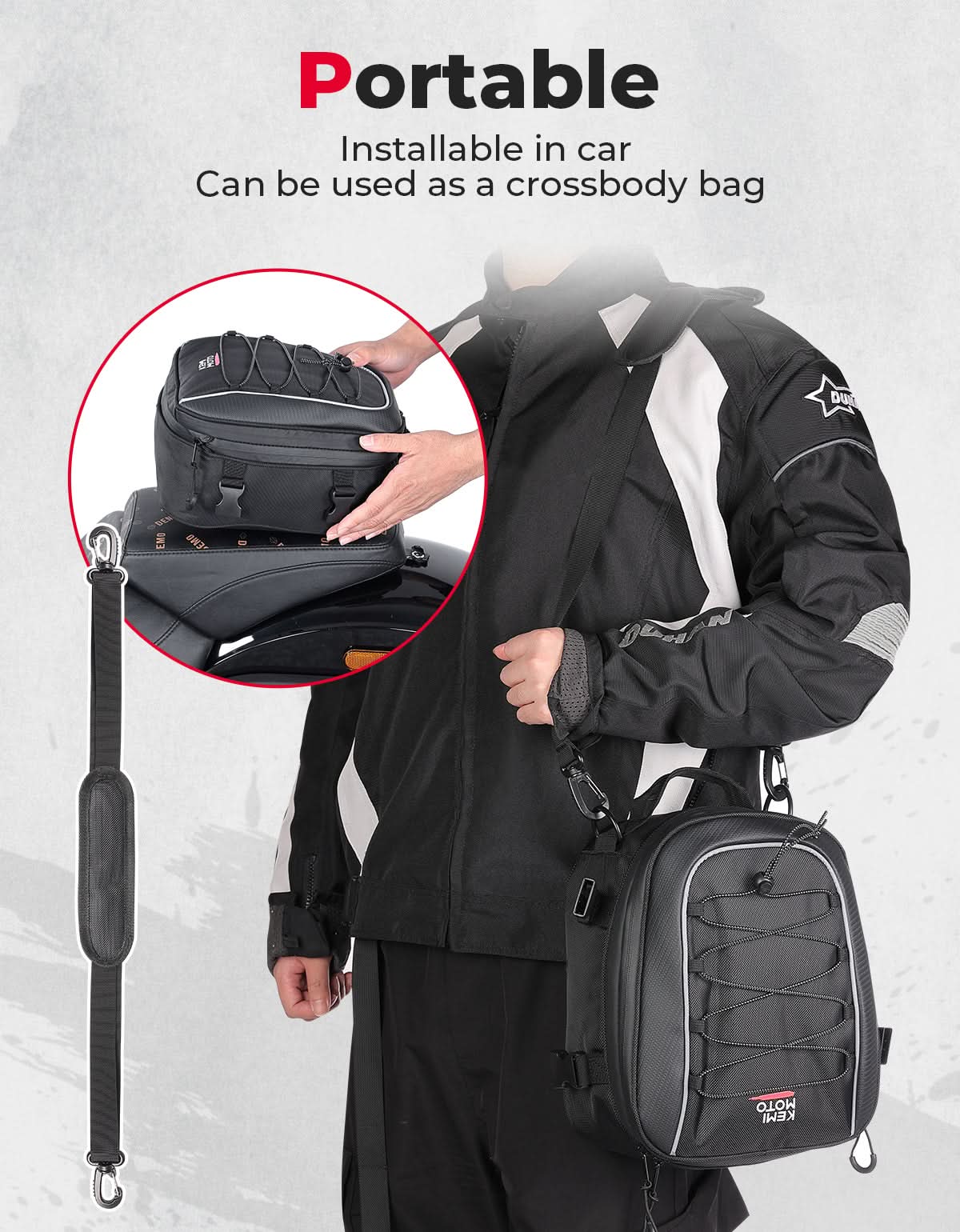 Photo of Motorcycle Tail Bag, 7-14L Expandable Motorbike Helmet Bag by Kemimoto - Premium for UTVs / Side by Sides