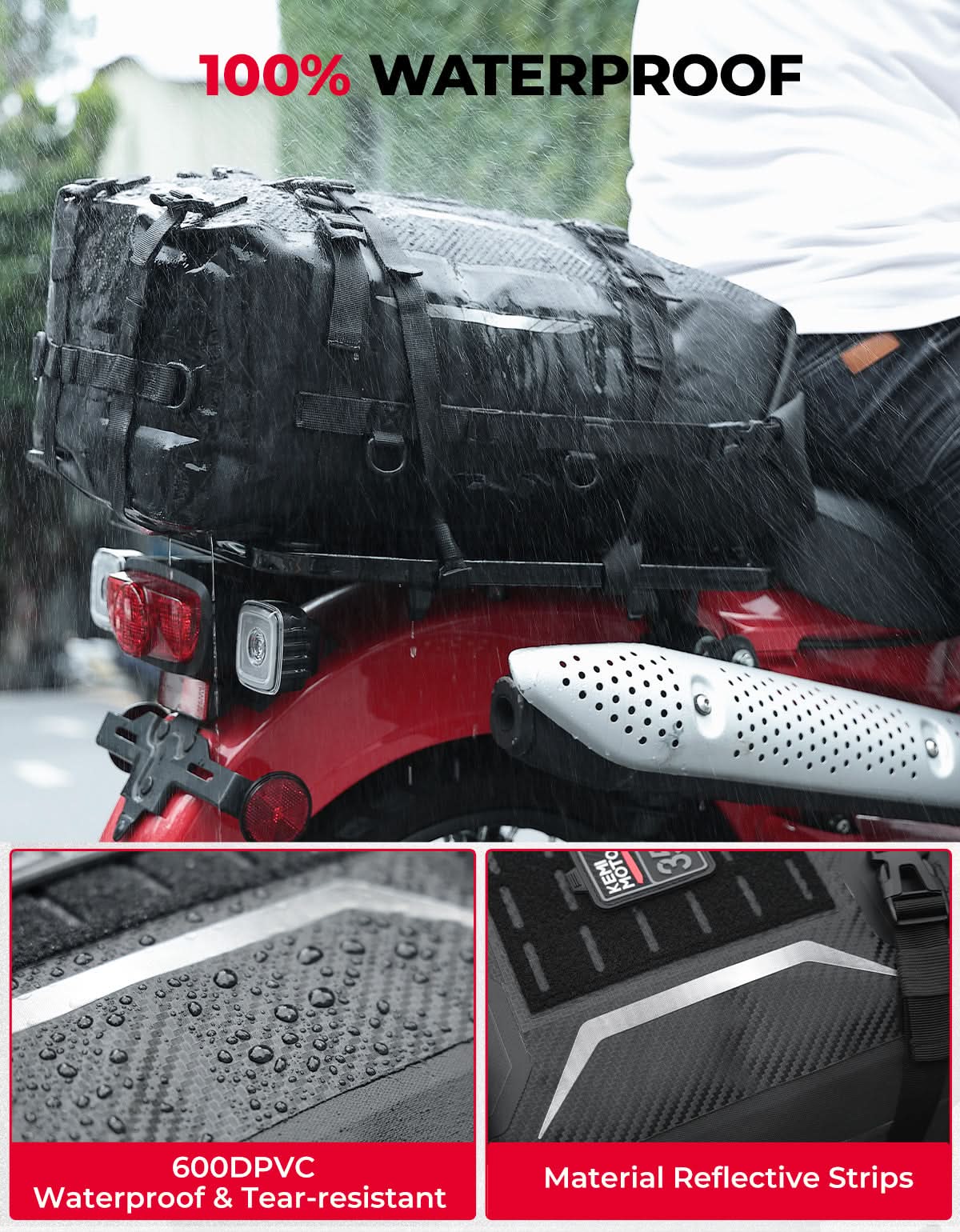 Photo of Motorcycle Tail Bag 35L Totally Waterproof Backpack by Kemimoto - Premium for UTVs / Side by Sides