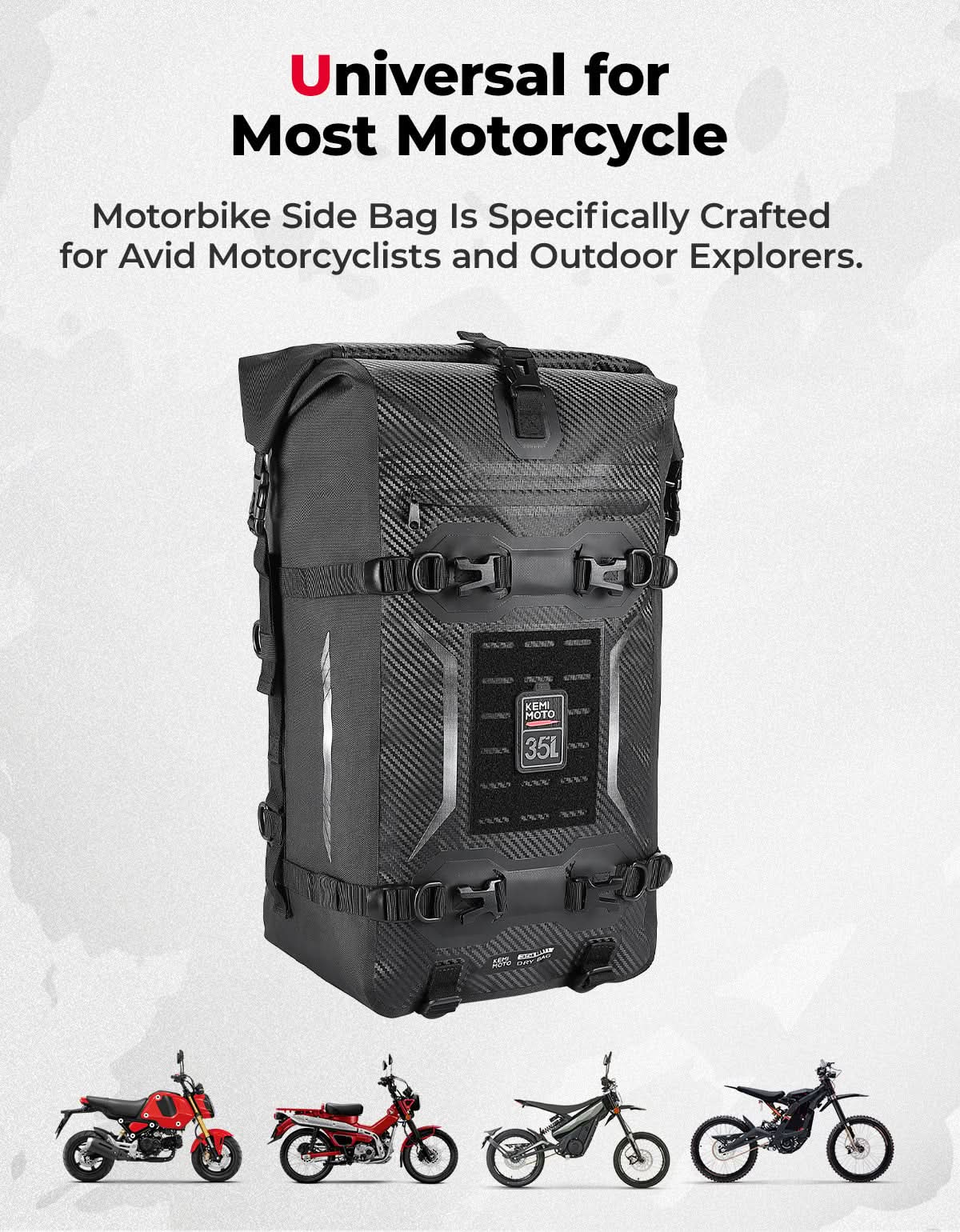 Photo of Motorcycle Tail Bag 35L Totally Waterproof Backpack by Kemimoto - Premium for UTVs / Side by Sides