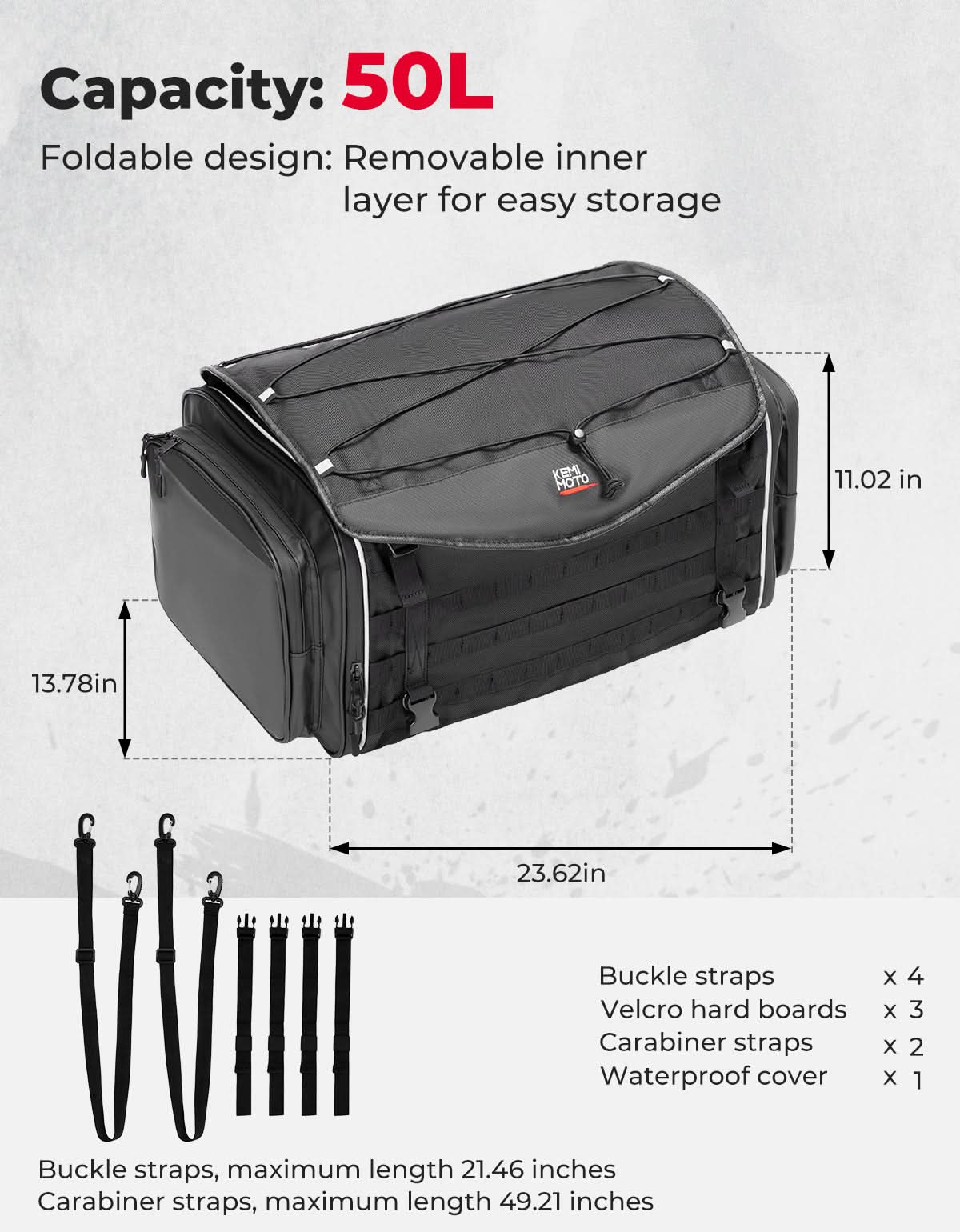 Photo of Motorcycle Tail Bag, 50L Expandable Helmet Bag Luggage Backpack by Kemimoto - Premium for UTVs / Side by Sides
