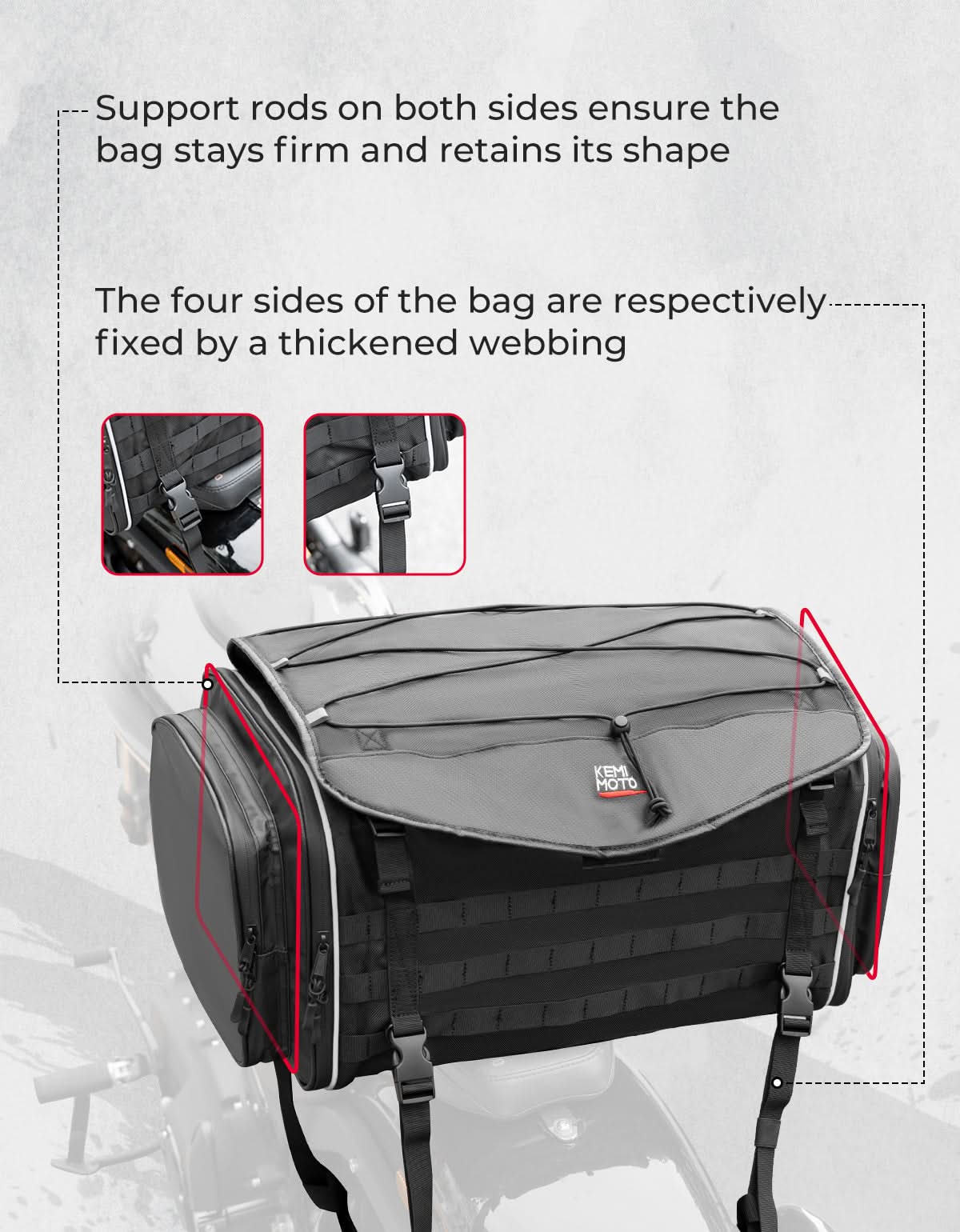 Photo of Motorcycle Tail Bag, 50L Expandable Helmet Bag Luggage Backpack by Kemimoto - Premium for UTVs / Side by Sides