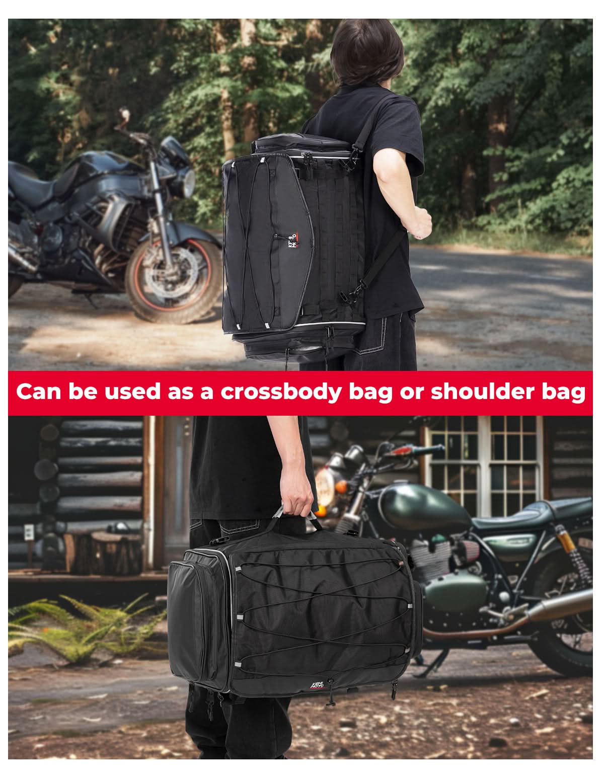 Photo of Motorcycle Tail Bag, 50L Expandable Helmet Bag Luggage Backpack by Kemimoto - Premium for UTVs / Side by Sides