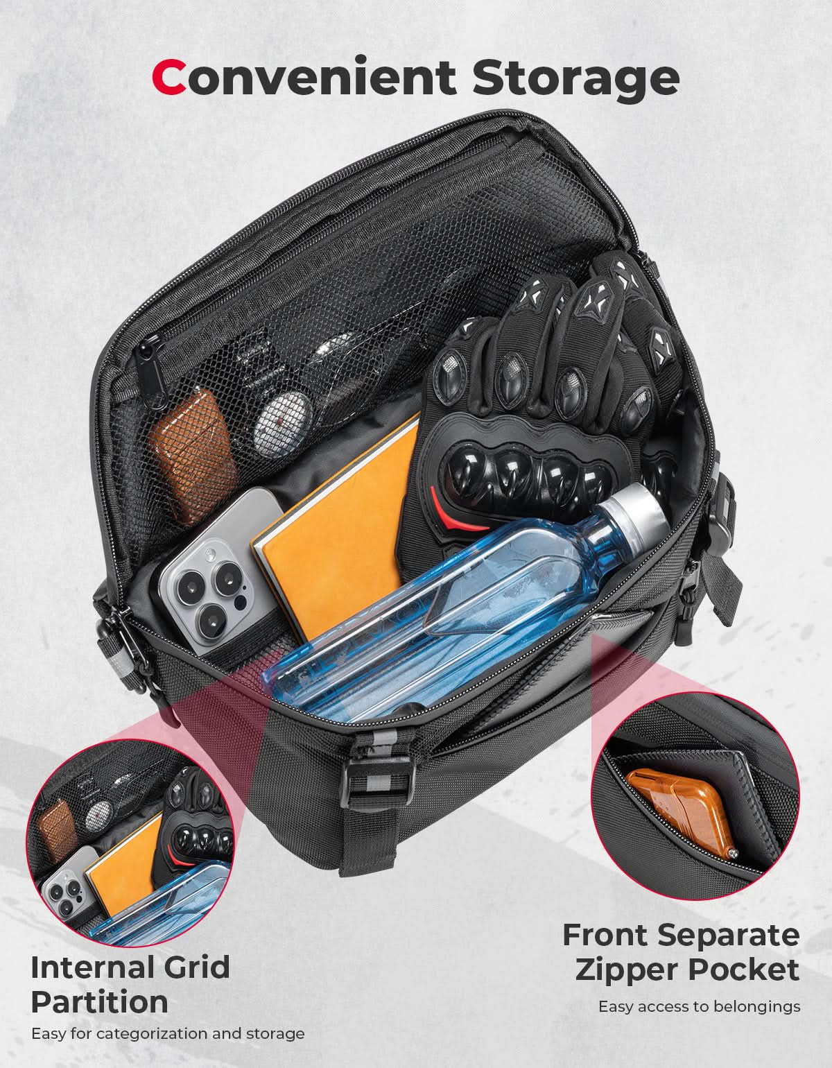 Photo of Universal Motorcycle Handlebar Bag for Dirt Bike by Kemimoto - Premium for UTVs / Side by Sides