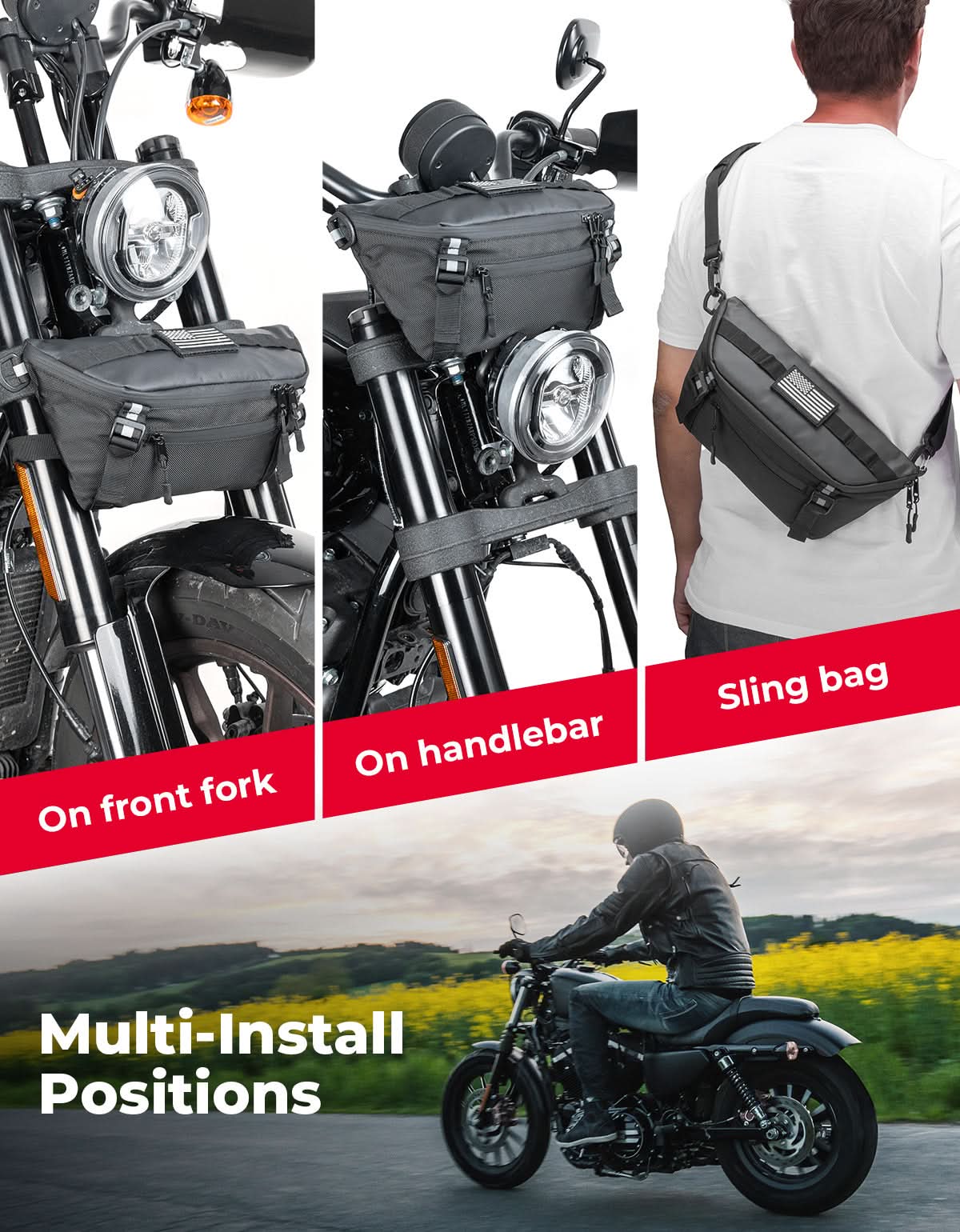 Photo of Universal Motorcycle Handlebar Bag for Dirt Bike by Kemimoto - Premium for UTVs / Side by Sides
