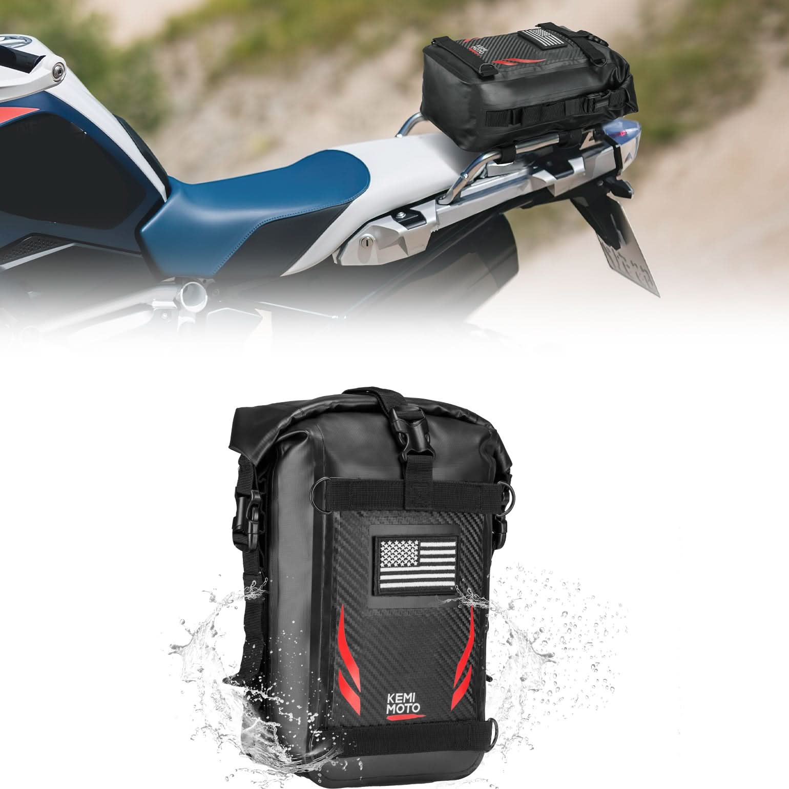 Photo of Universal Waterproof Motorcycle Tail Bag, 6.5L Red by Kemimoto - Premium for UTVs / Side by Sides