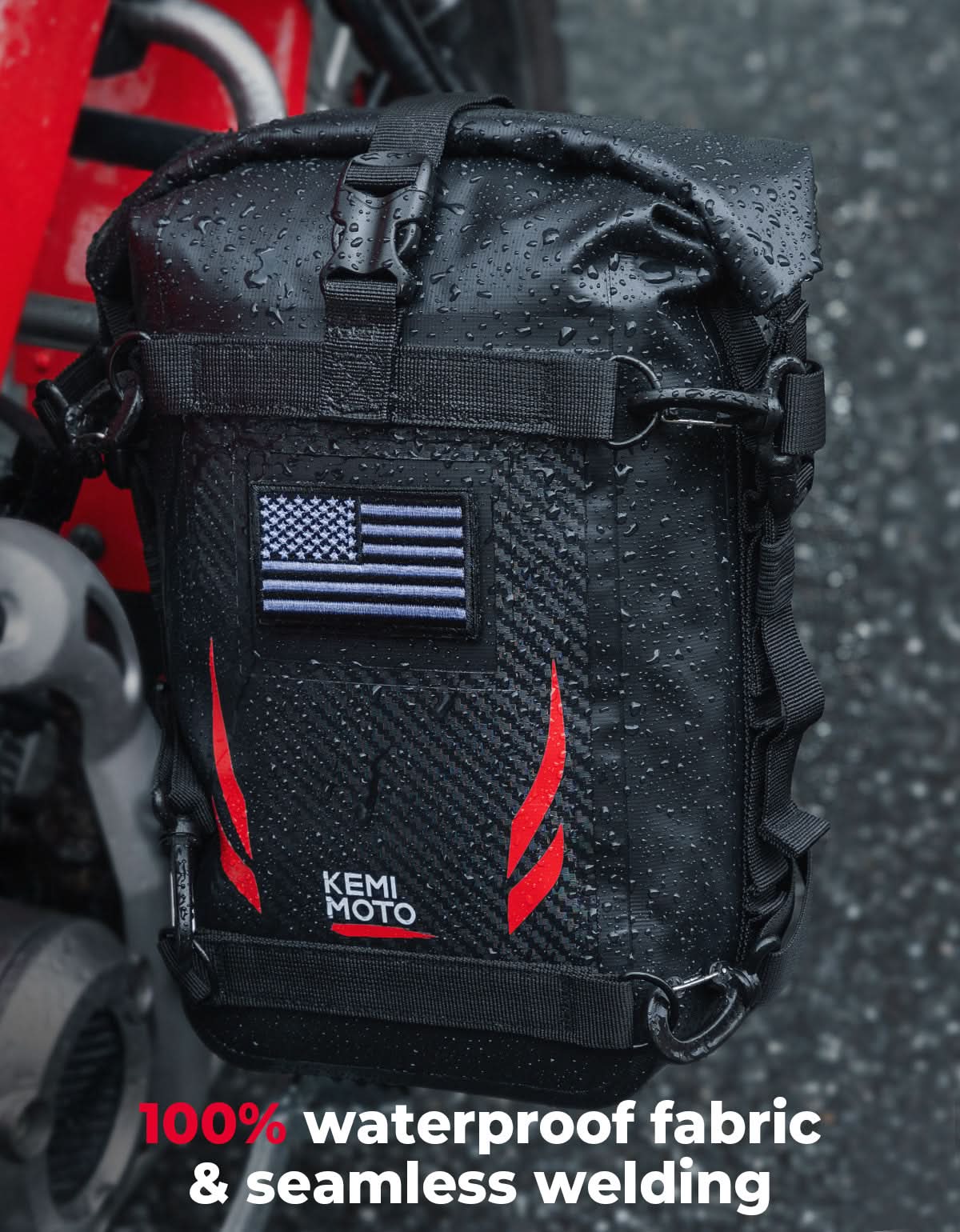 Photo of Universal Waterproof Motorcycle Tail Bag, 6.5L Red by Kemimoto - Premium for UTVs / Side by Sides