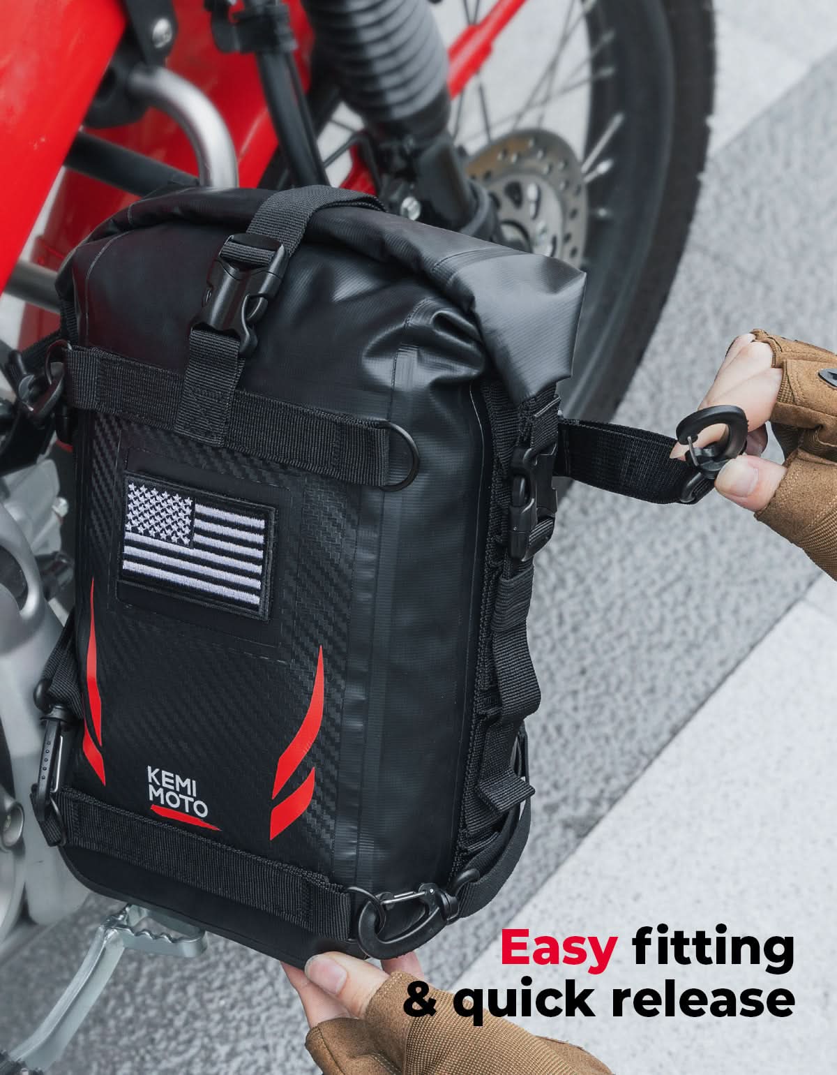 Photo of Universal Waterproof Motorcycle Tail Bag, 6.5L Red by Kemimoto - Premium for UTVs / Side by Sides