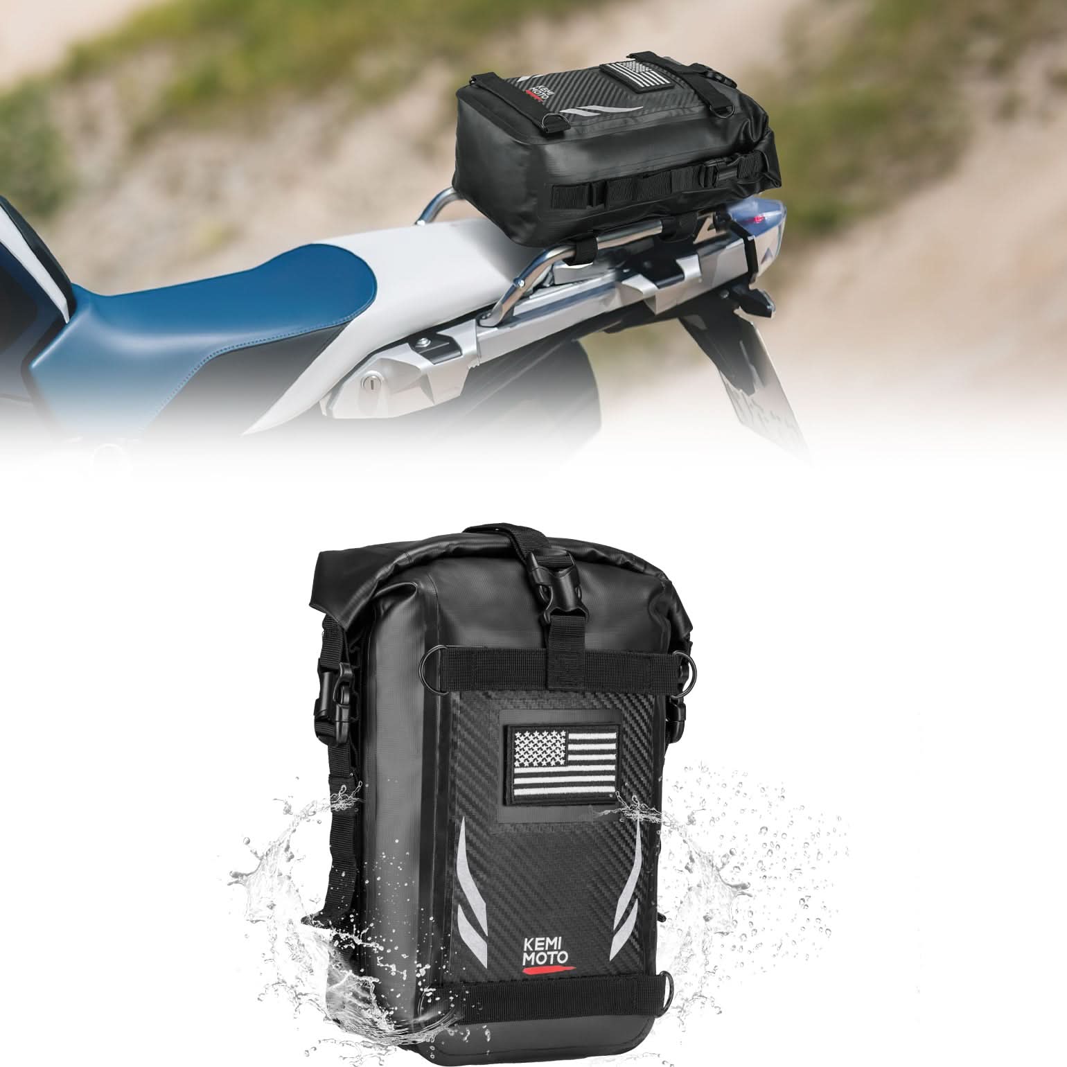 Photo of Universal Waterproof Motorcycle Tail Bag for Dirt Bike Adventure 6.5L Grey by Kemimoto - Premium for UTVs / Side by Sides