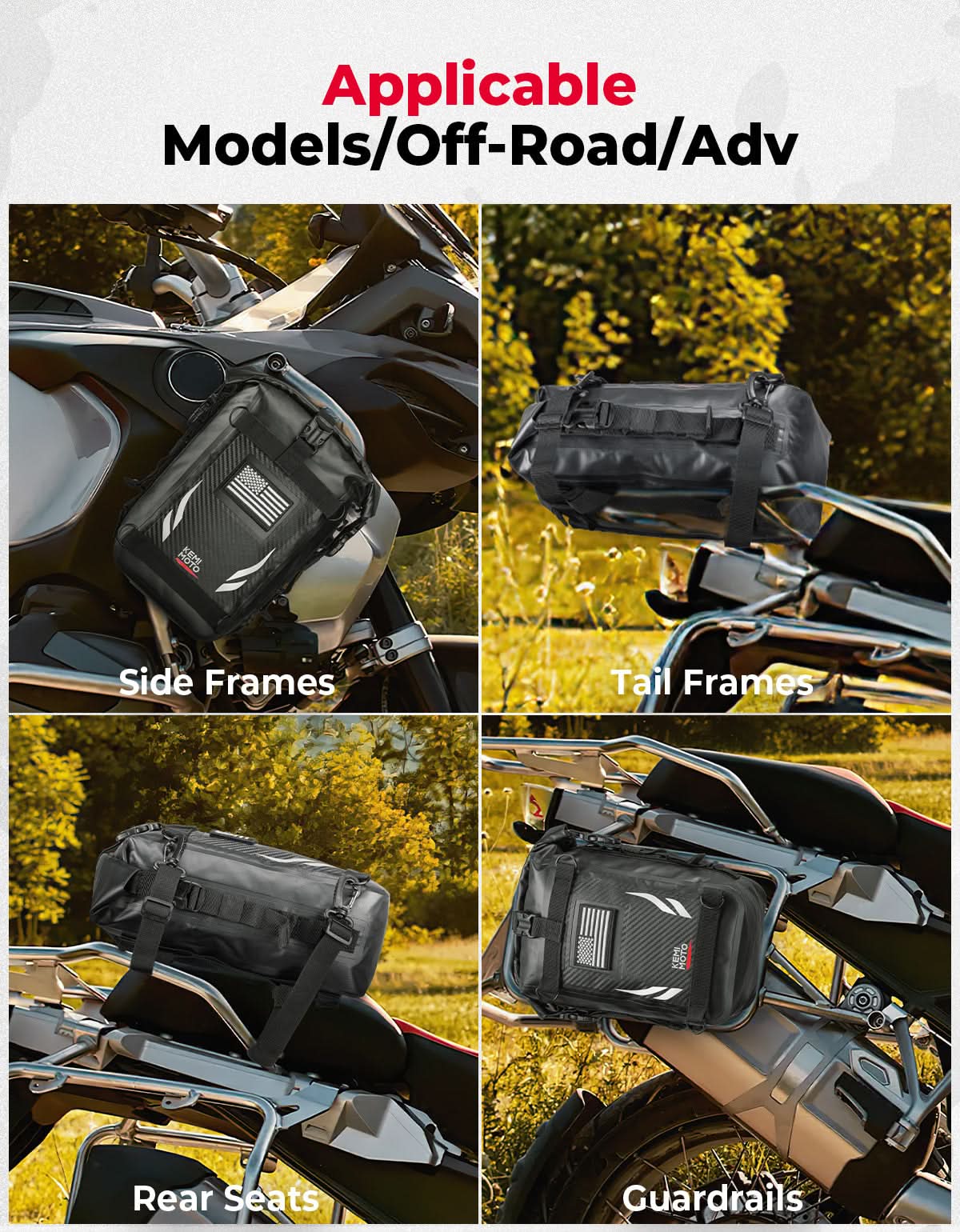 Photo of Universal Waterproof Motorcycle Tail Bag for Dirt Bike Adventure 6.5L Grey by Kemimoto - Premium for UTVs / Side by Sides
