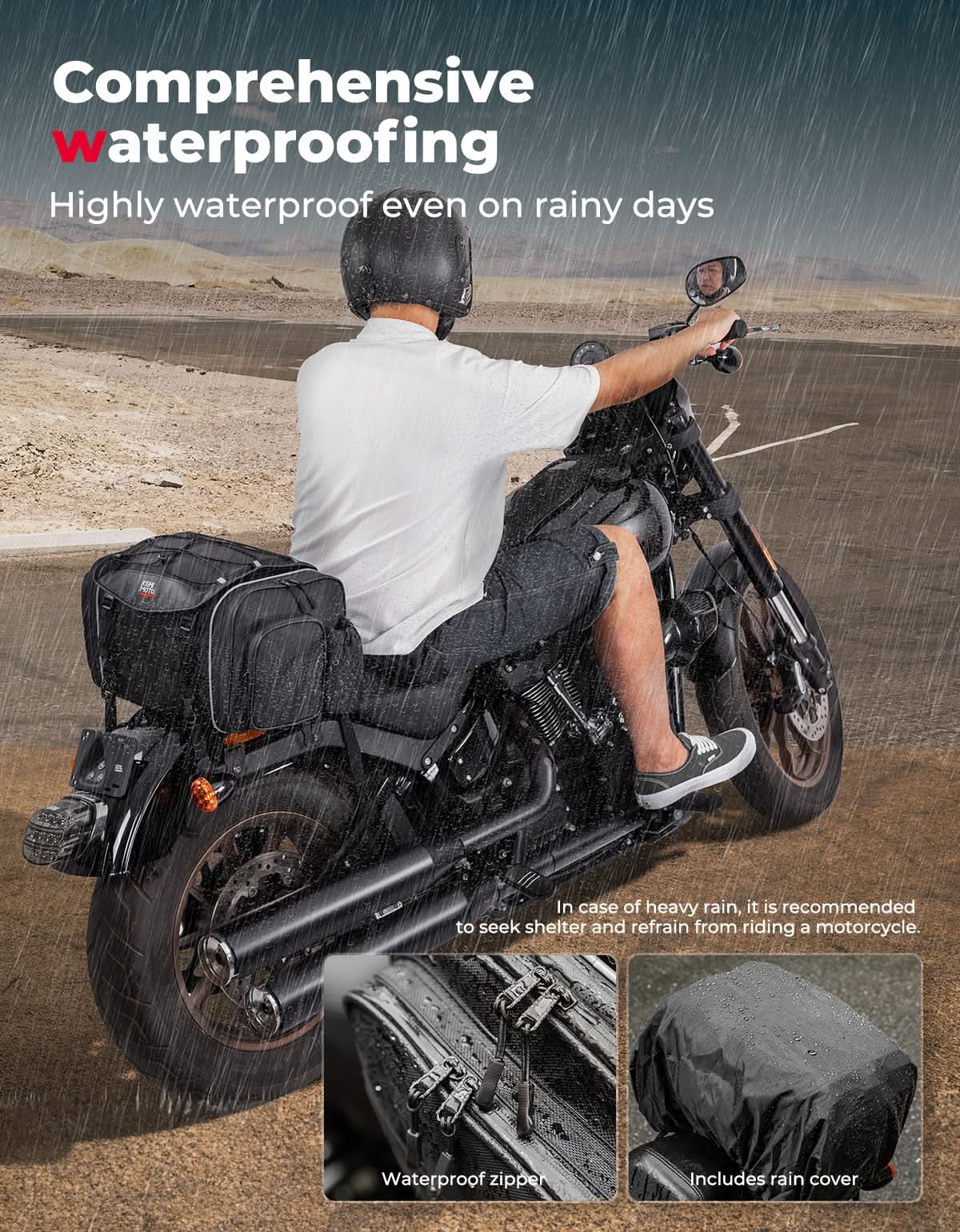 Photo of Motorcycle Travel Luggage Bags, 23L-30L Expandable Tail Bag by Kemimoto - Premium for UTVs / Side by Sides