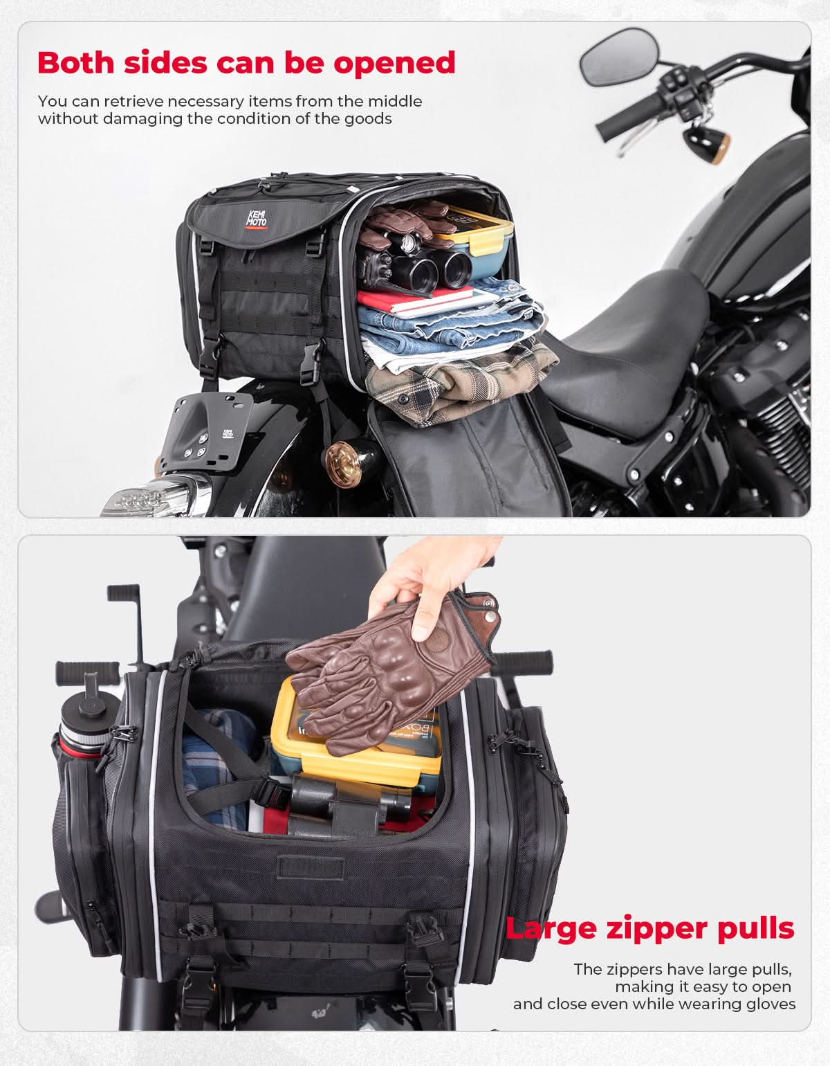 Photo of Motorcycle Travel Luggage Bags, 23L-30L Expandable Tail Bag by Kemimoto - Premium for UTVs / Side by Sides