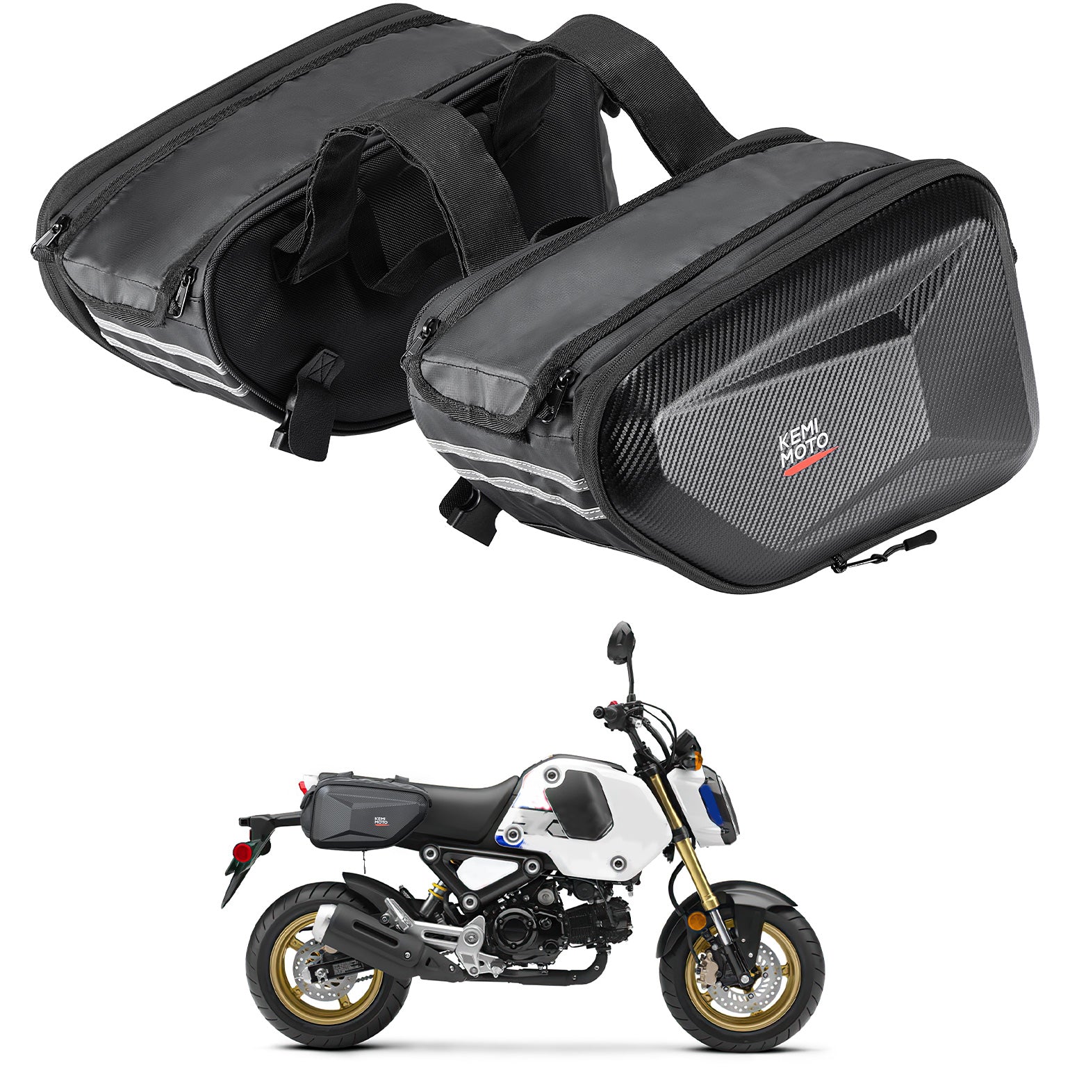 Photo of Motorcycle Hard Extendable Saddlebags for Grom Navi 2022-2025 by Kemimoto - Premium for UTVs / Side by Sides