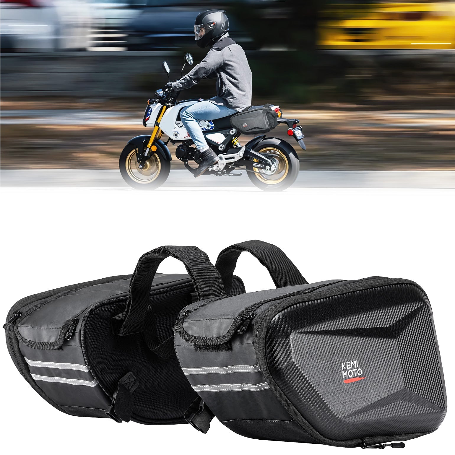 Photo of Motorcycle Hard Extendable Saddlebags for Grom Navi 2022-2025 by Kemimoto - Premium for UTVs / Side by Sides