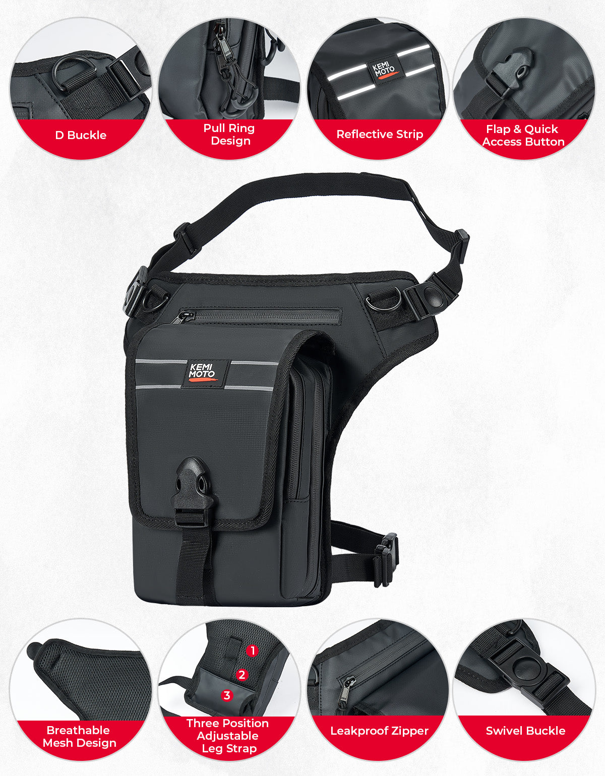 Photo of Motorcycle Leg Bag, 2.3L Capacity by Kemimoto - Premium for UTVs / Side by Sides