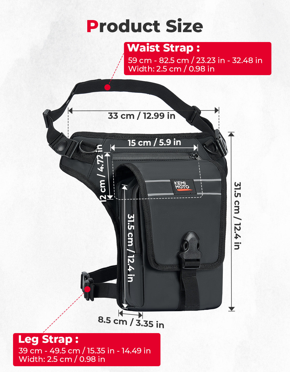 Photo of Motorcycle Leg Bag, 2.3L Capacity by Kemimoto - Premium for UTVs / Side by Sides