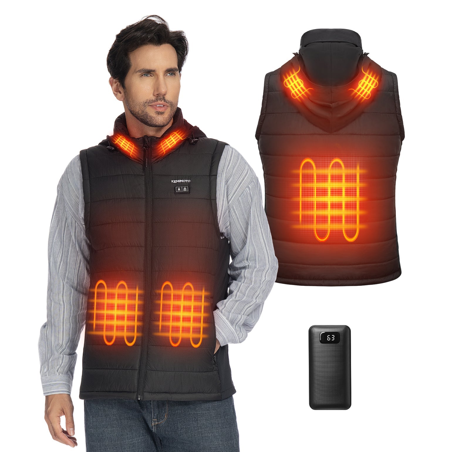 Photo of Heated Vest With Heated Hood - Black by Kemimoto - Premium for UTVs / Side by Sides
