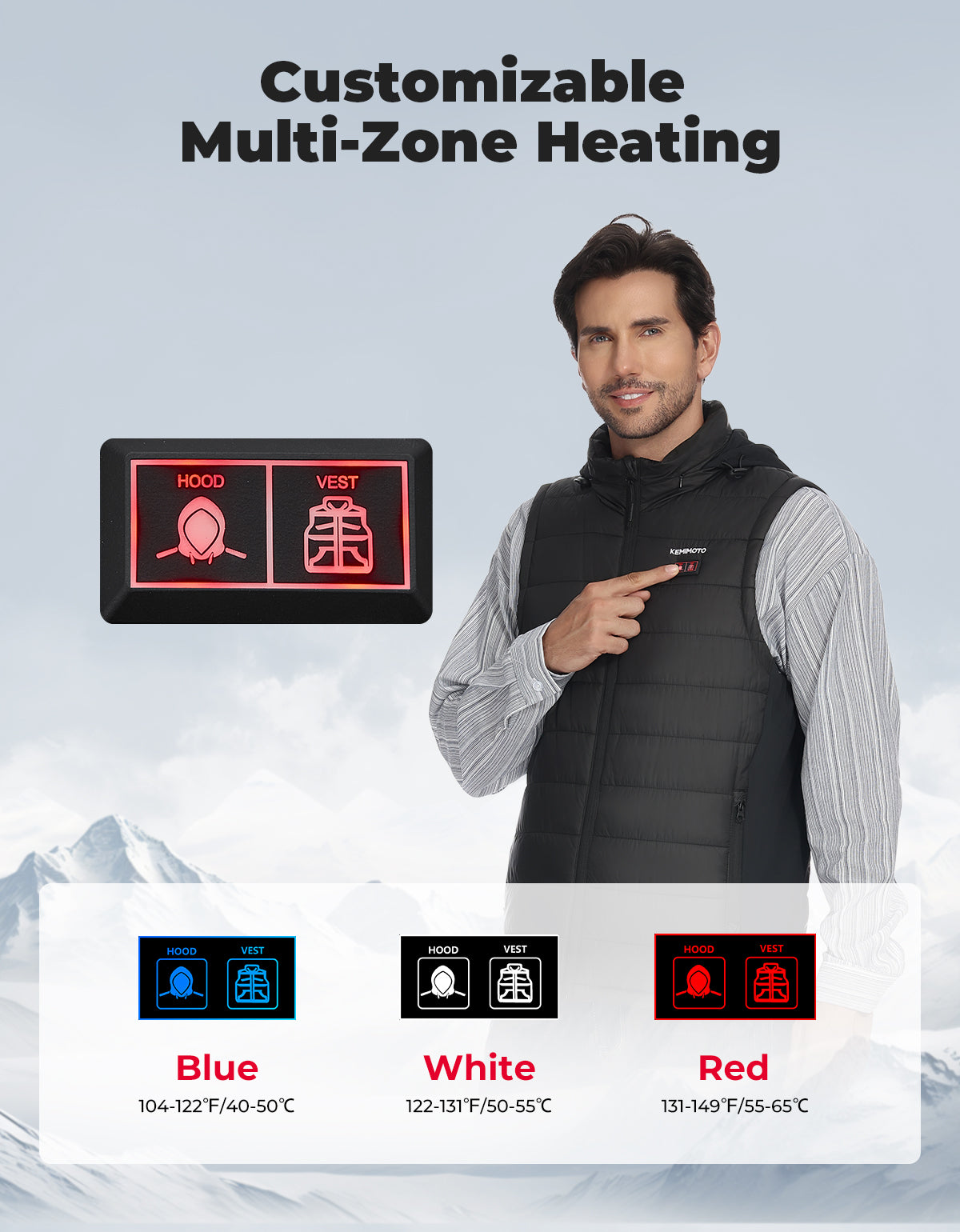 Photo of Heated Vest With Heated Hood - Black by Kemimoto - Premium for UTVs / Side by Sides