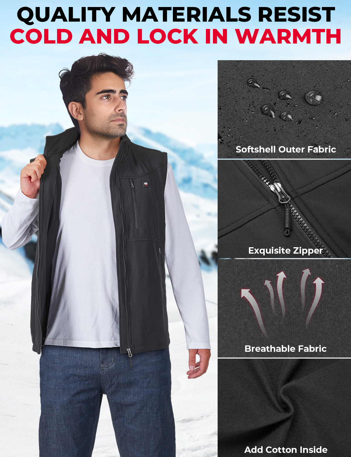 Photo of Men's Heated Vest by APP Temp Control for Skiing Hiking Hunting by Kemimoto - Premium for UTVs / Side by Sides