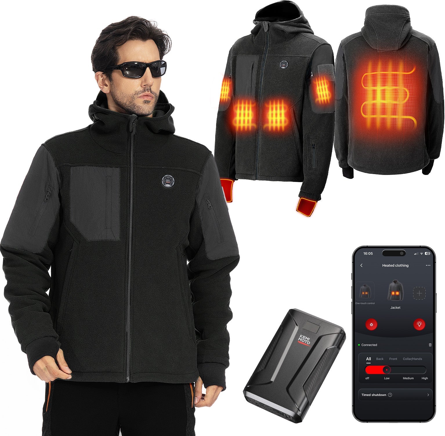 Photo of Heated Jacket with 12V 20000mAh Battery Pack by Kemimoto - Premium for UTVs / Side by Sides