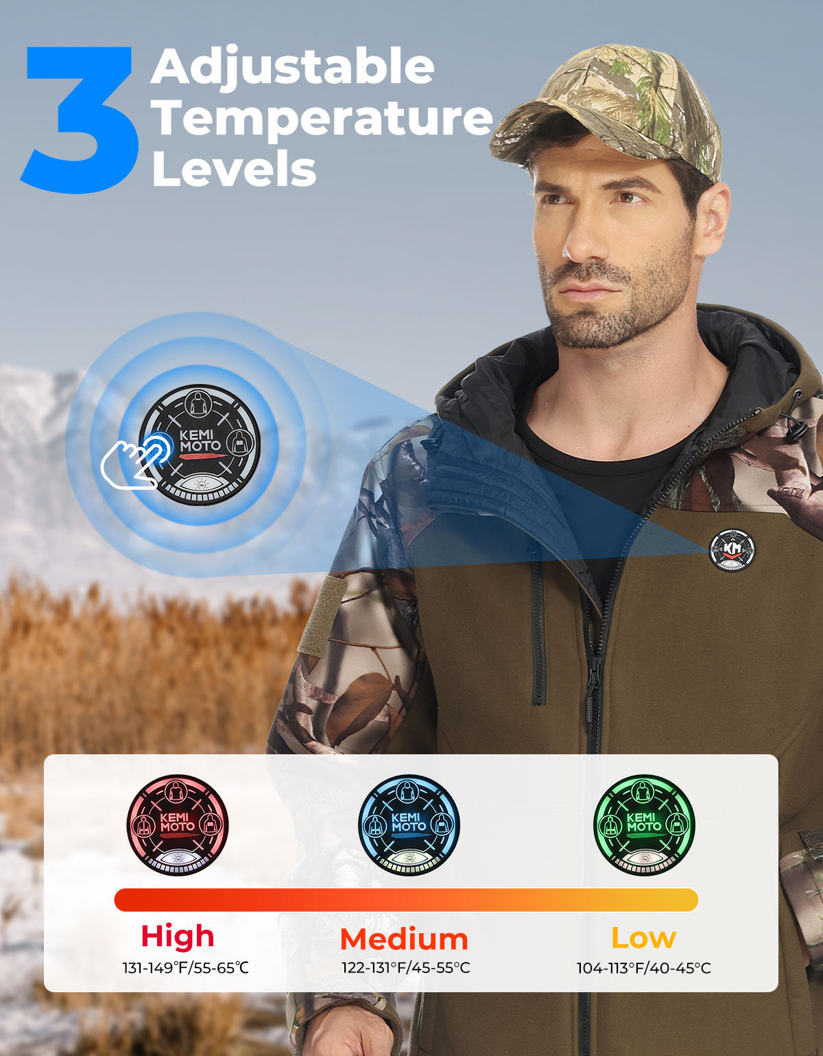 Photo of Kemimoto Hooded Heated Jackets with Battery Pack for Hunting Outdoor Hiking by Kemimoto - Premium for UTVs / Side by Sides