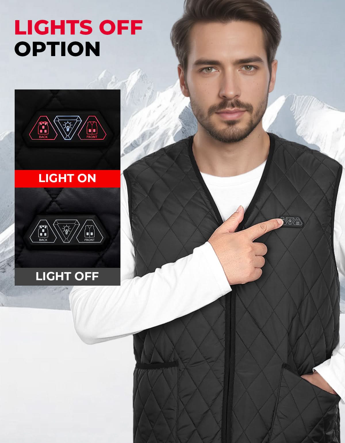 Photo of Heated Vest for Men Winter V-Neck Quilted Puffer Jacket (Batteries Not Included) by Kemimoto - Premium for UTVs / Side by Sides
